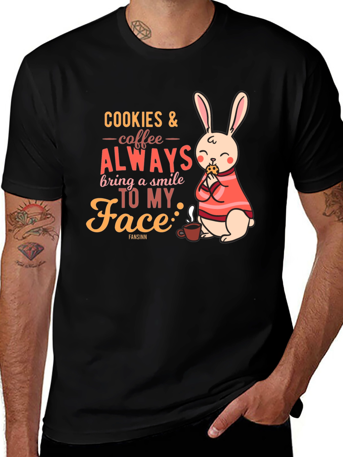 Black Cookies & Coffee T-Shirt - Bunny and Quote Design main image