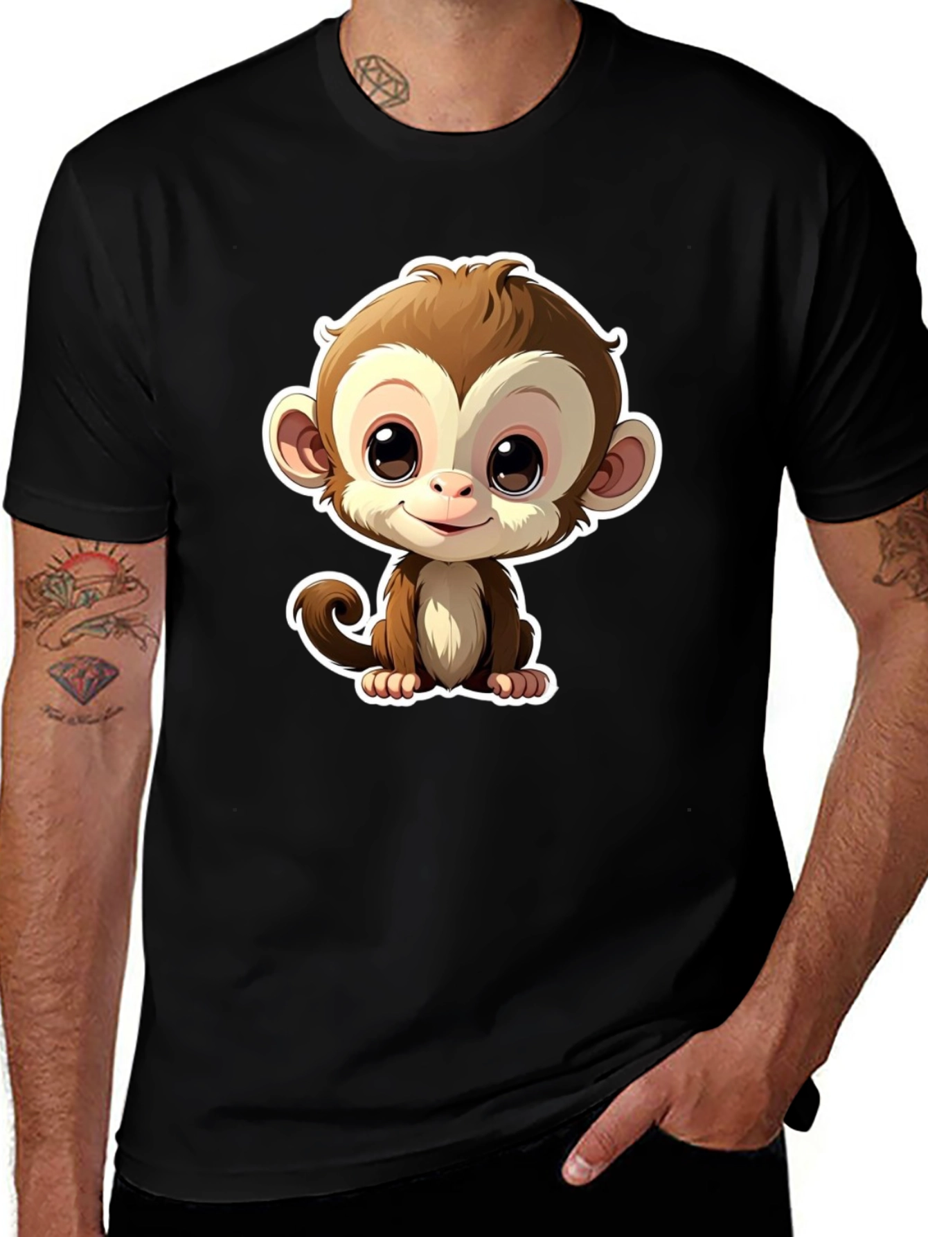 Variant 25 of Cute Monkey Graphic Tee - Black Casual T-Shirt