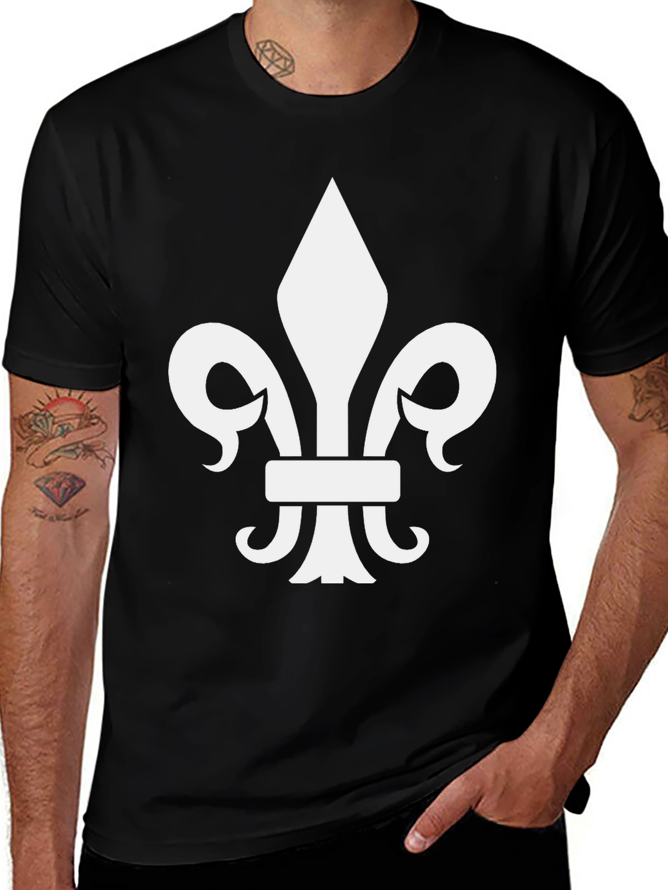 Black T-Shirt with Fleur-de-lis Design