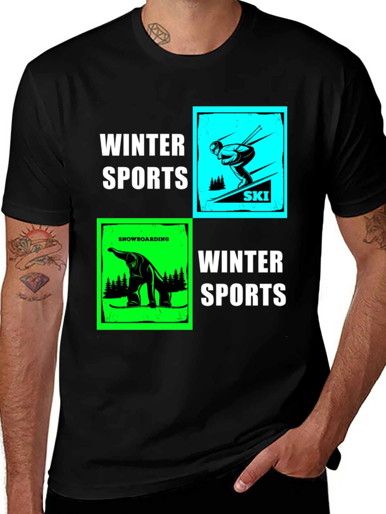 Black Winter Sports Graphic T-Shirt - Skiing & Snowboarding main image
