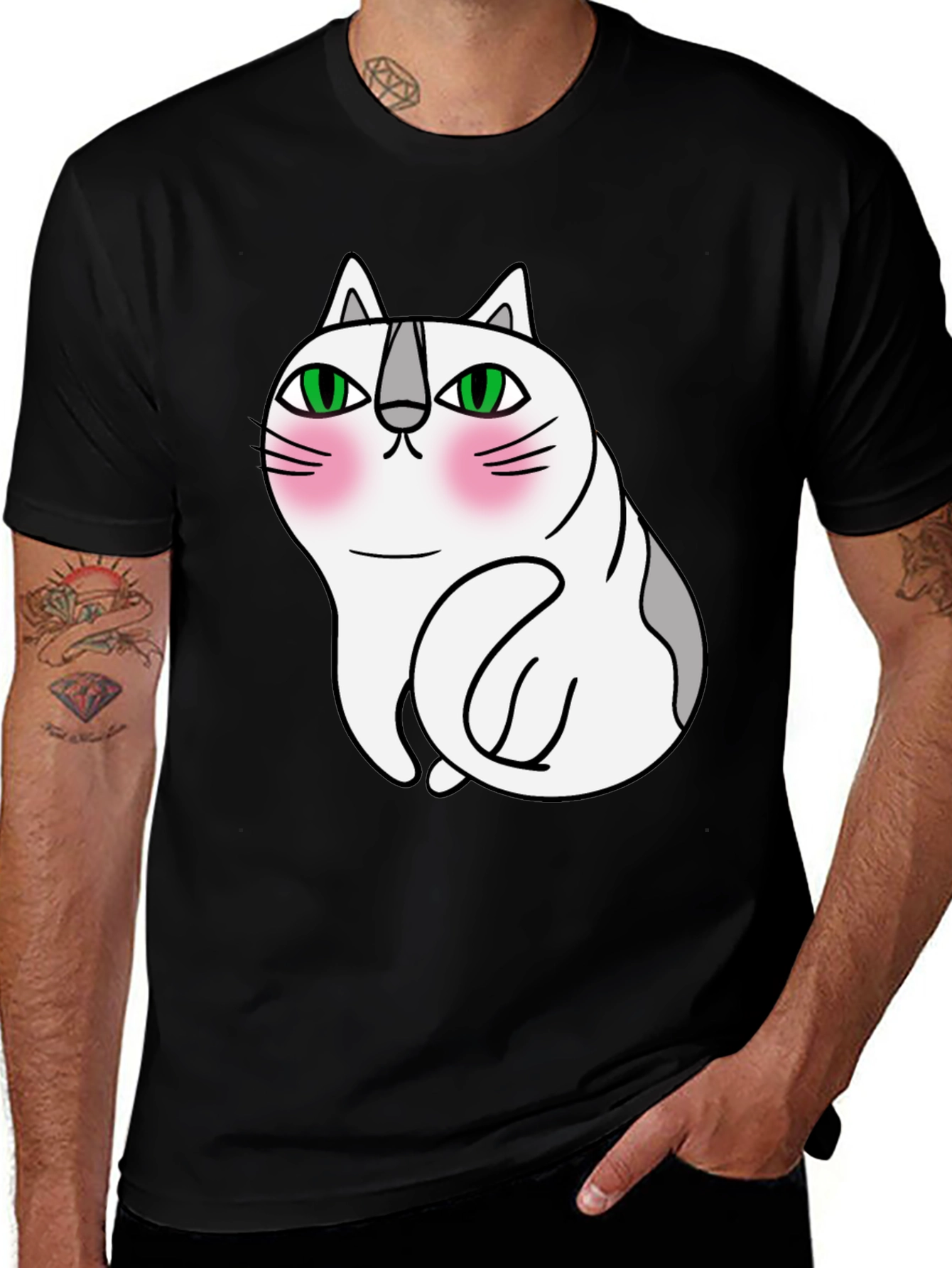 Variant 18 of Cute Cartoon Cat Graphic Tee - Unisex Black T-Shirt