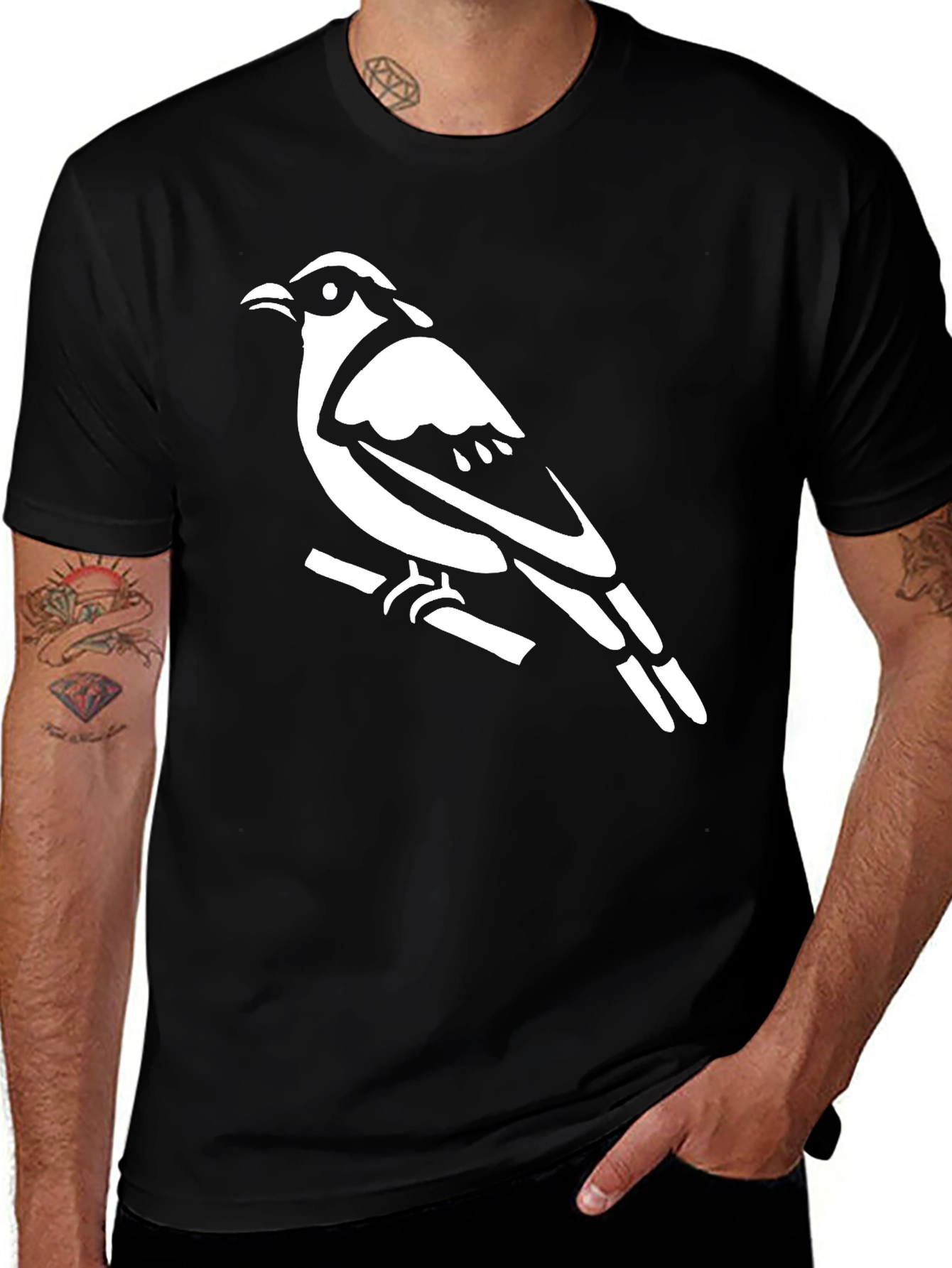 Variant 3 of Bird on Branch Graphic Tee - Black Cotton Shirt