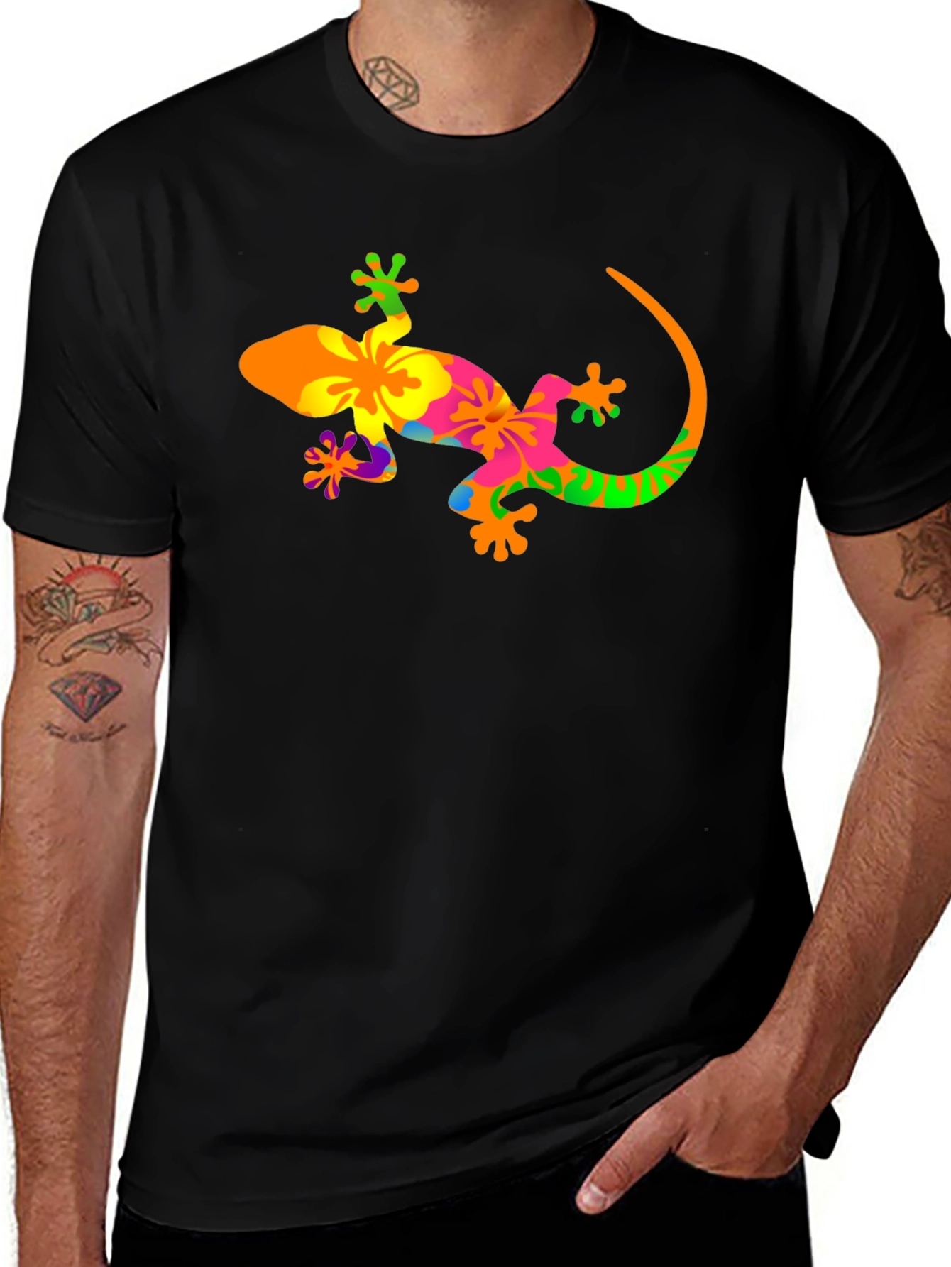 Variant 21 of Colorful Gecko Graphic Black T-Shirt