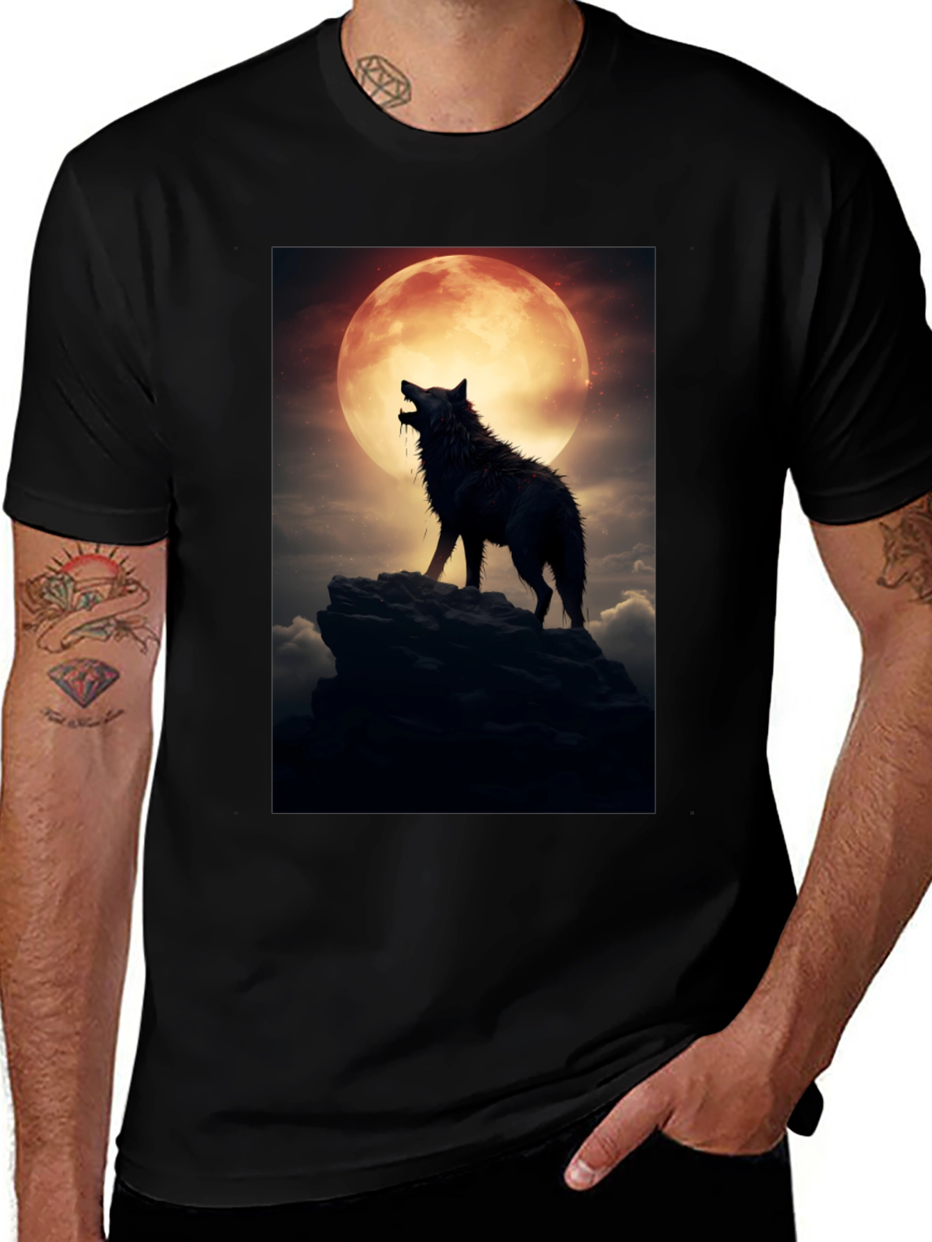Variant 7 of Wolf Howling at Moon Graphic Tee