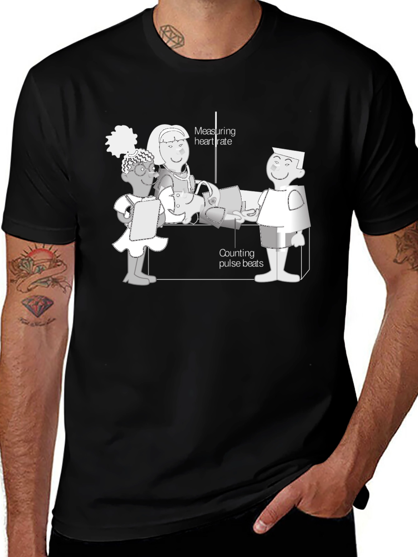 Variant 17 of Cartoon Health Check T-Shirt - Black Cotton Tee