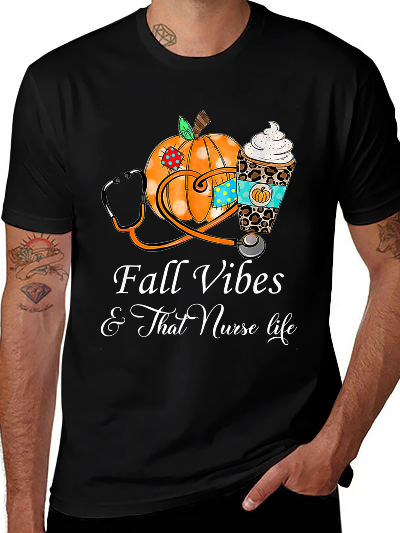 Fall Vibes Nurse Life T-Shirt Pumpkin Leopard Print