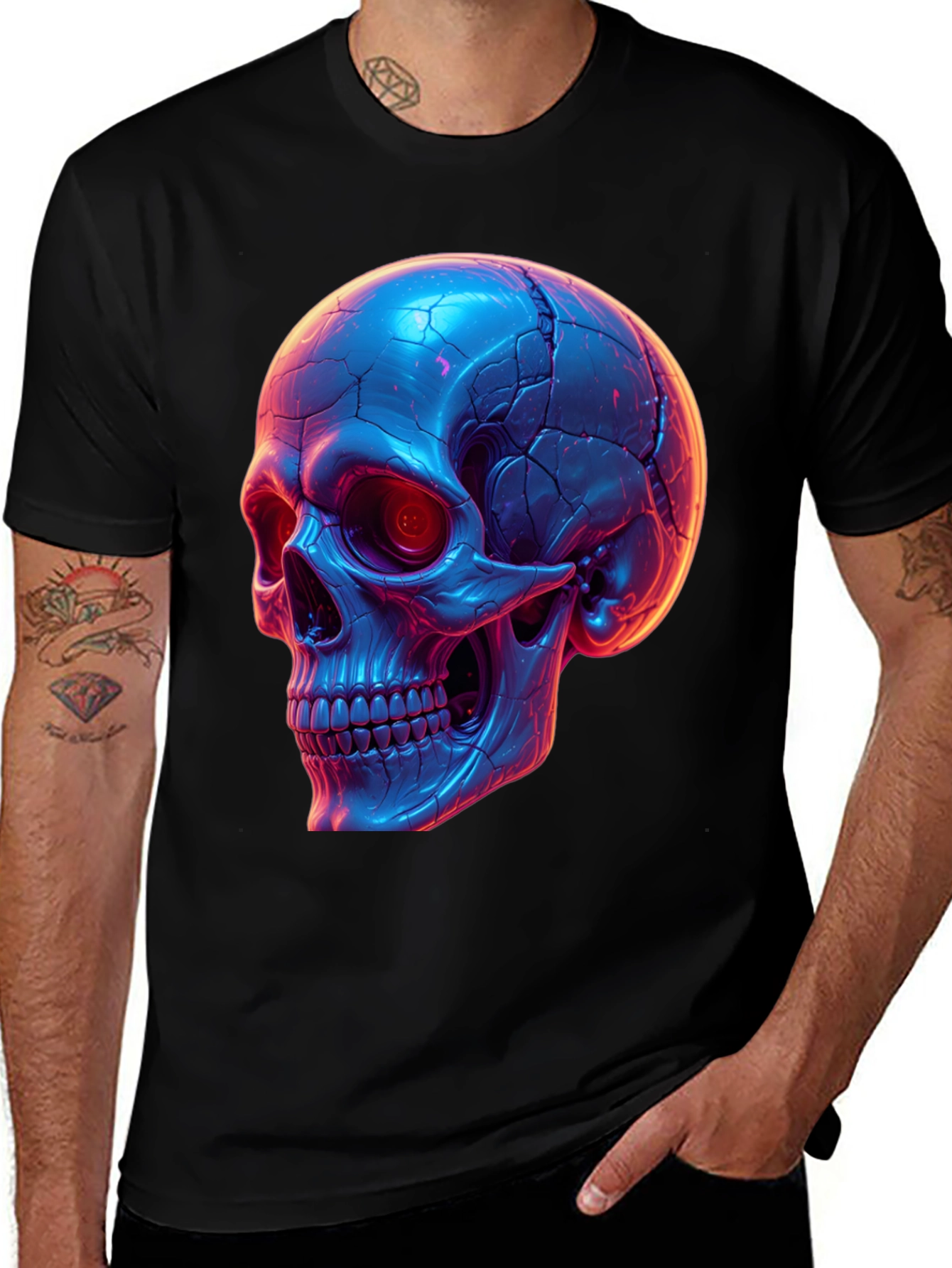 Variant 3 of Neon Skull Graphic Tee - Black T-Shirt
