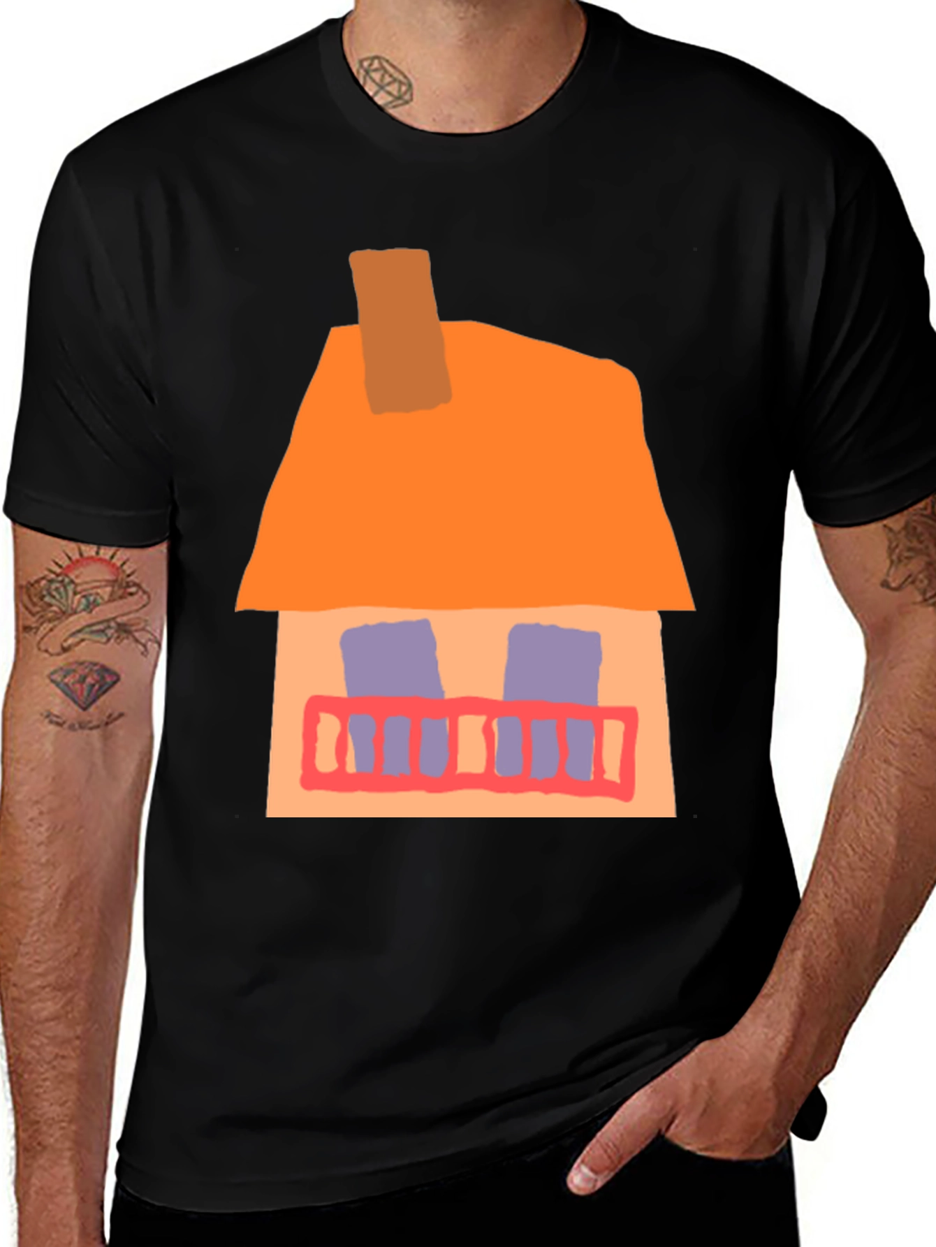 Variant 22 of Whimsical House Graphic Tee - Black Cotton Casual T-Shirt