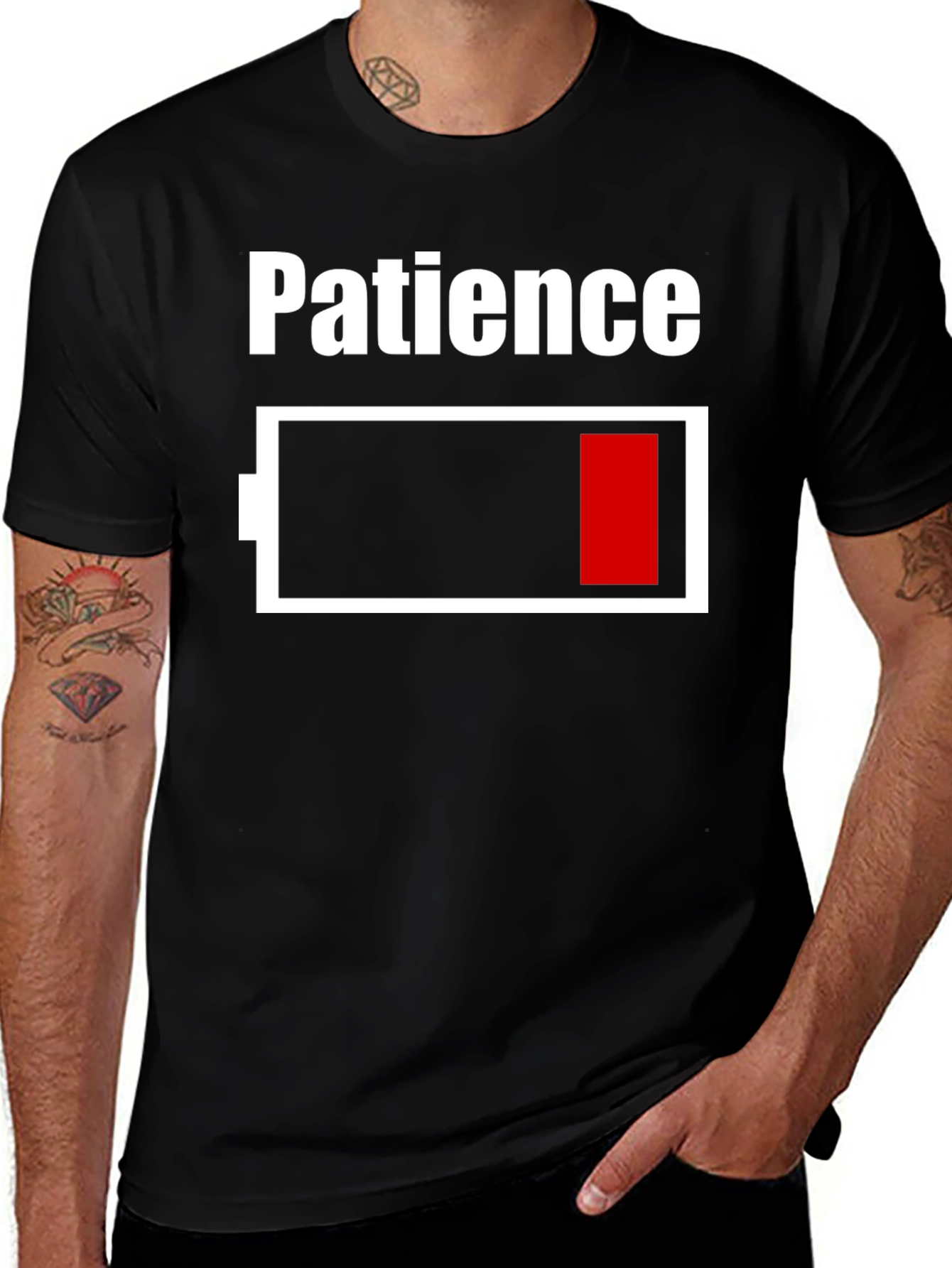 Variant 11 of Patience Low Battery Graphic Tee - Funny Humor Shirt