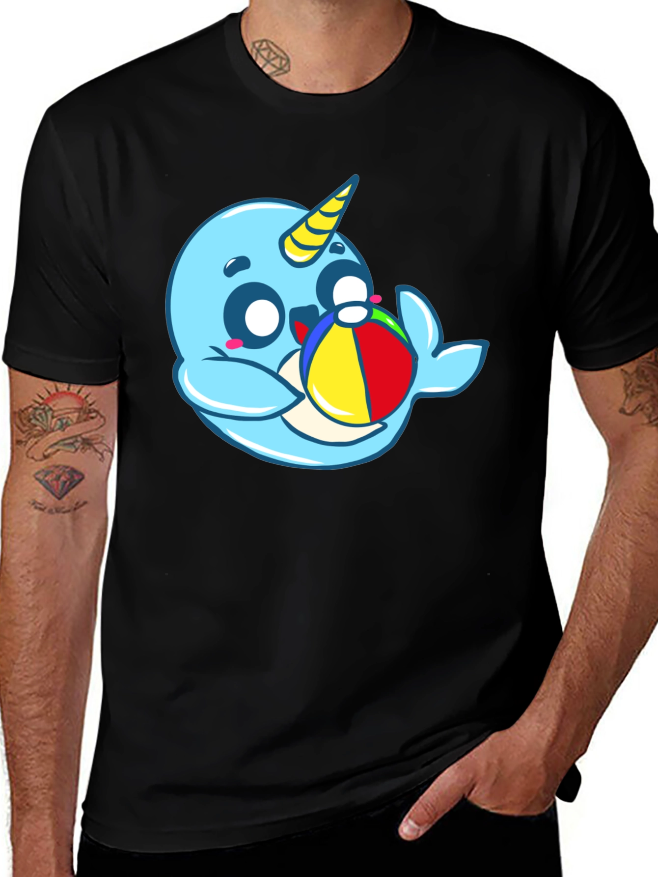 Variant 23 of Cute Narwhal with Beach Ball Graphic Tee