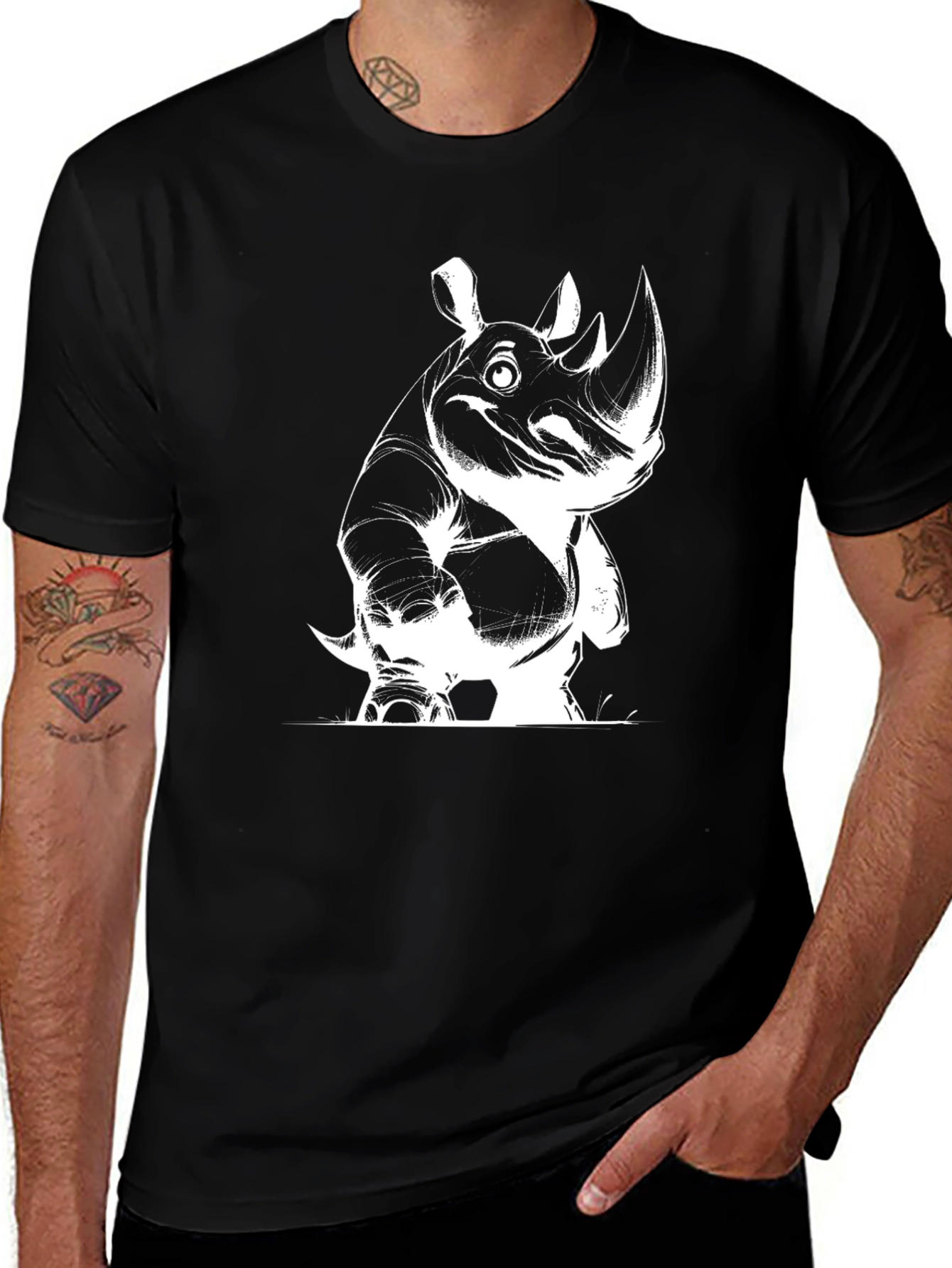 Variant 16 of Rhino Graphic Tee - Black Cotton Casual T-Shirt