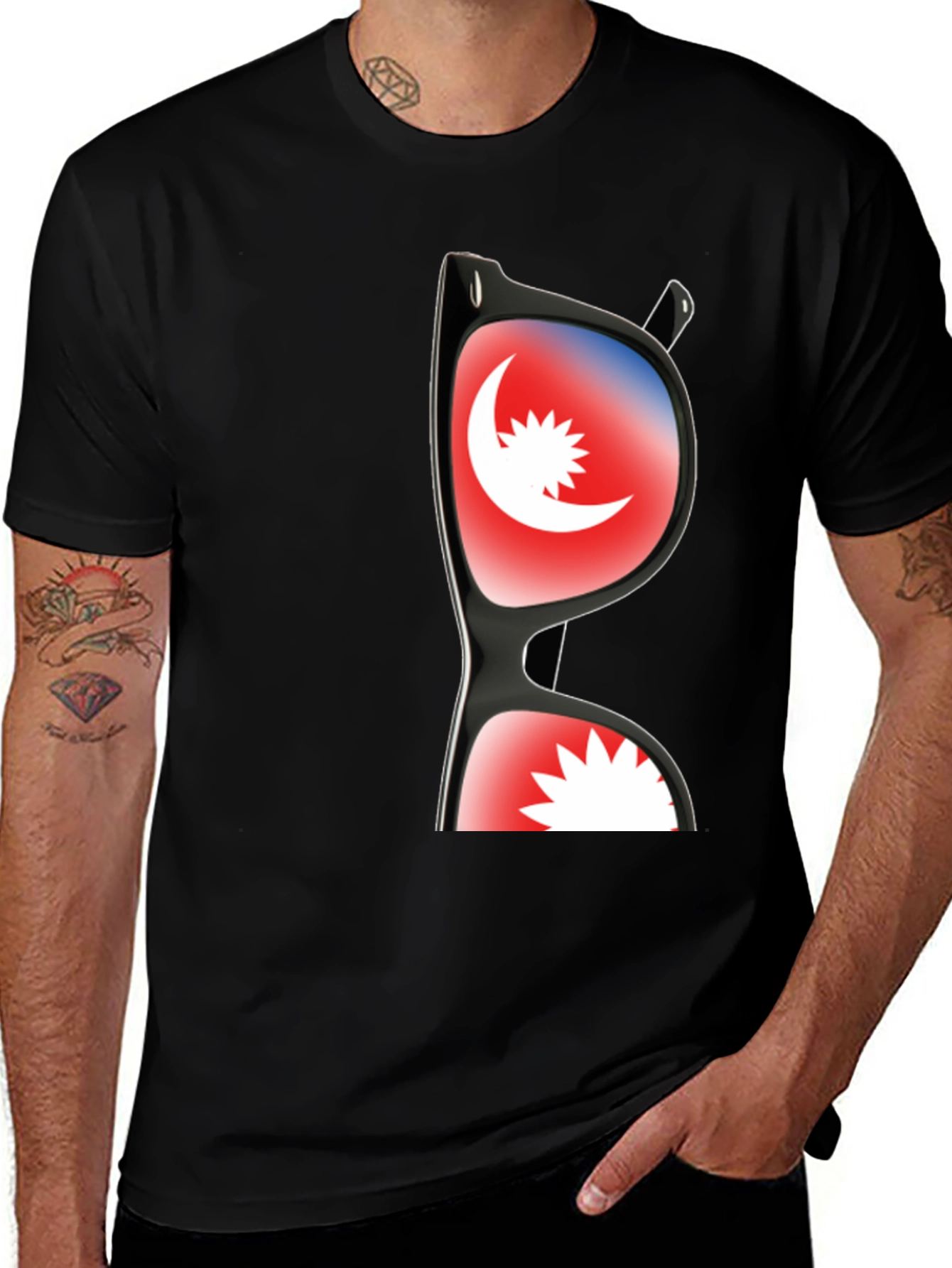 Variant 17 of Nepal Flag Sunglasses Graphic Tee