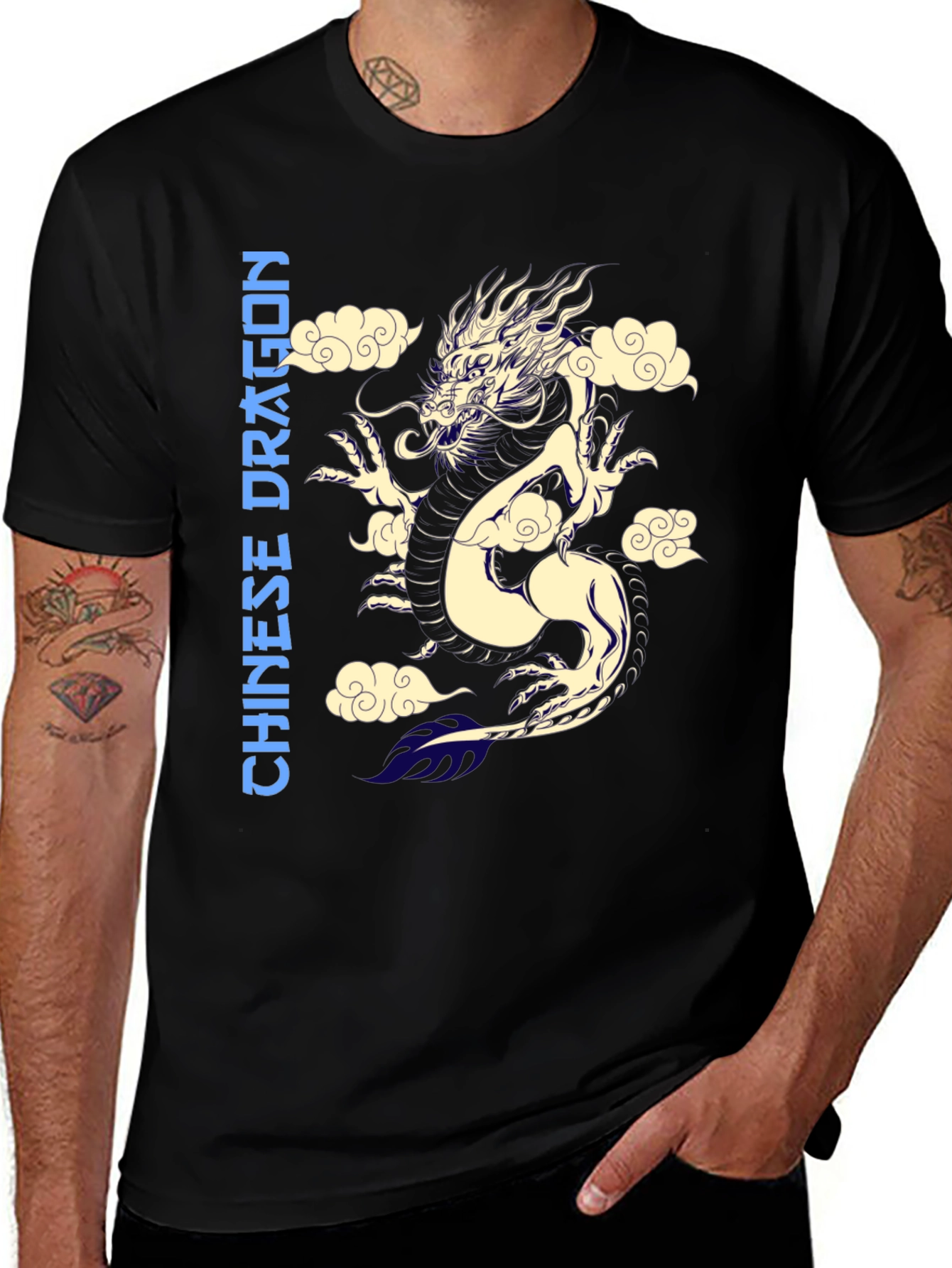 Variant 9 of Chinese Dragon Graphic Tee - Men's Black T-Shirt