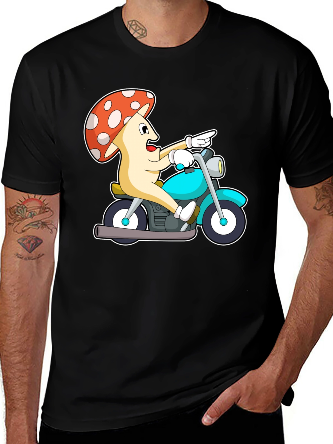Variant 11 of Mushroom Rider Graphic Tee - Black Cotton T-Shirt