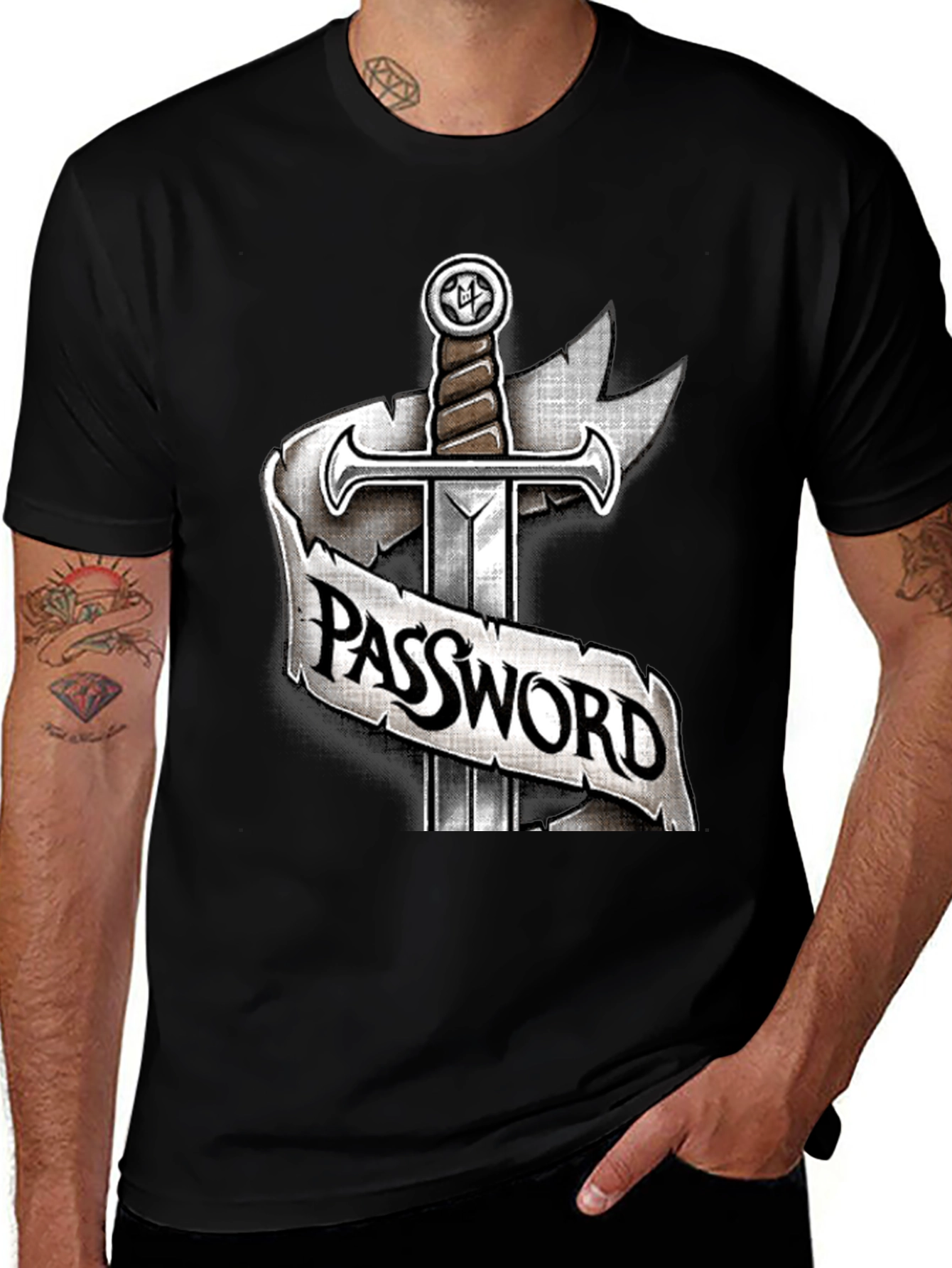 Variant 20 of Password Sword Graphic Tee - Secure Style