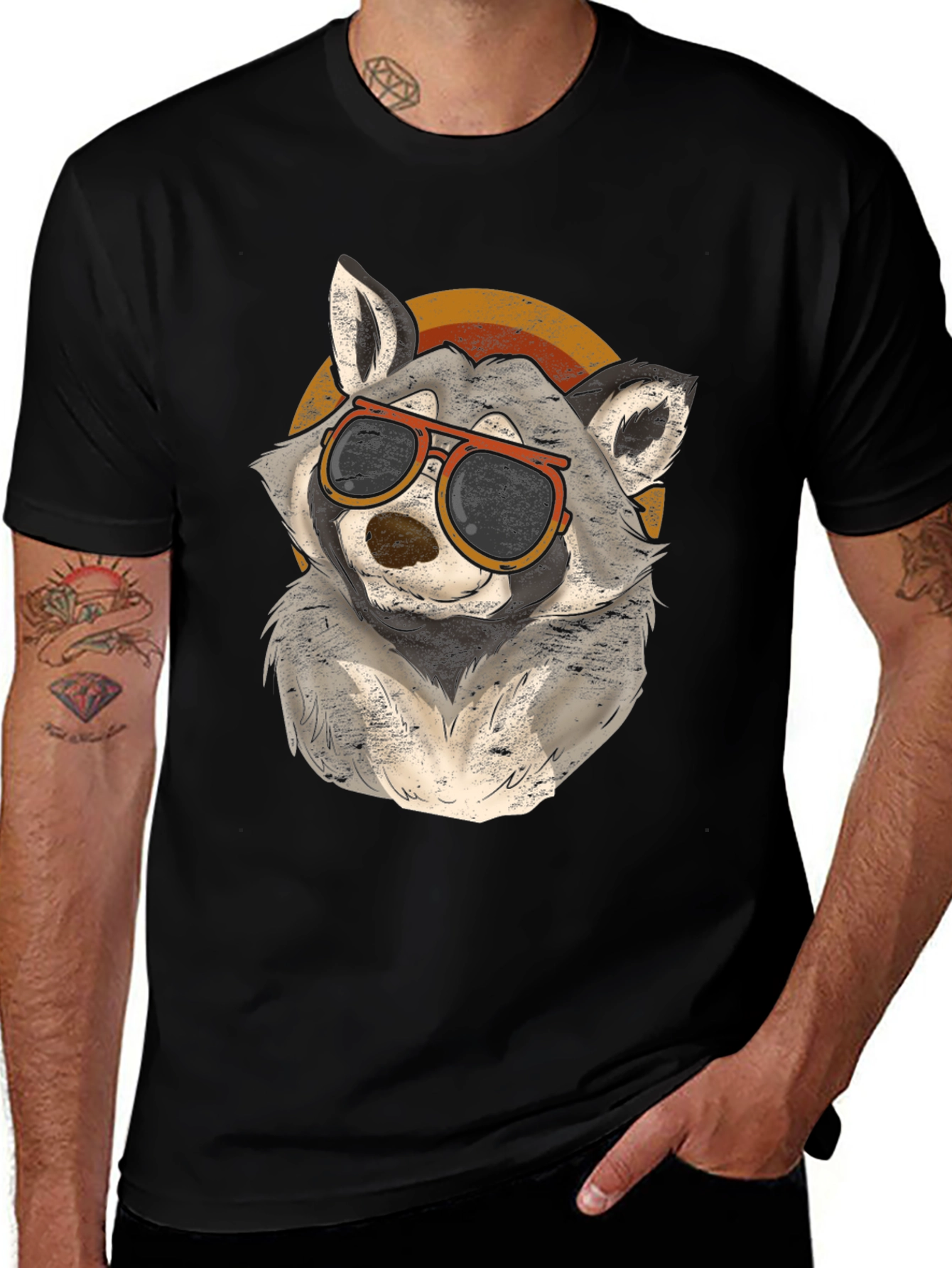 Variant 27 of Cool Raccoon Graphic Tee - Men's Black T-Shirt
