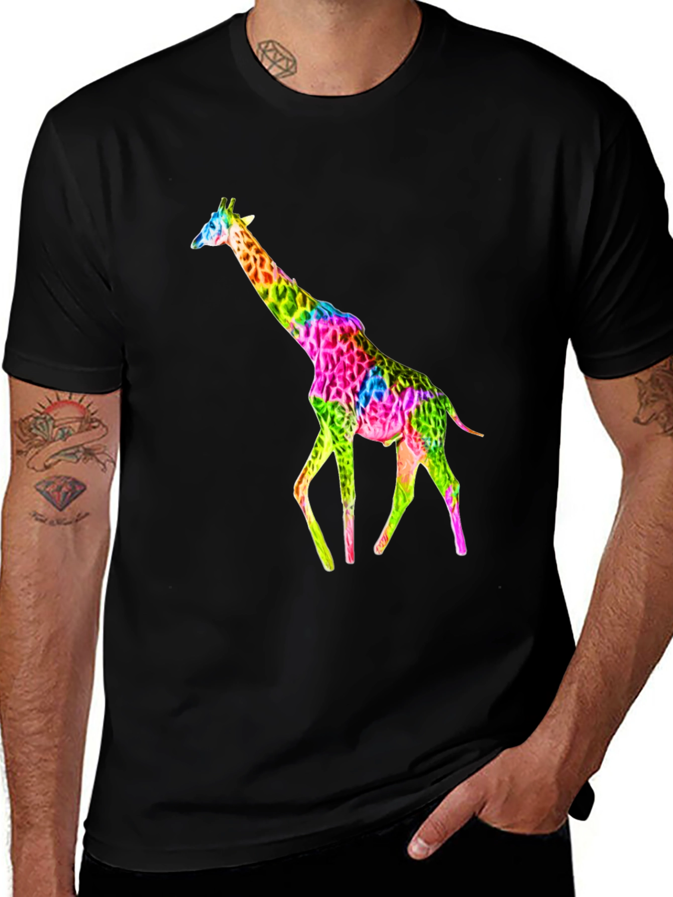 Variant 12 of Vibrant Giraffe Graphic Tee - Unisex Black T-Shirt
