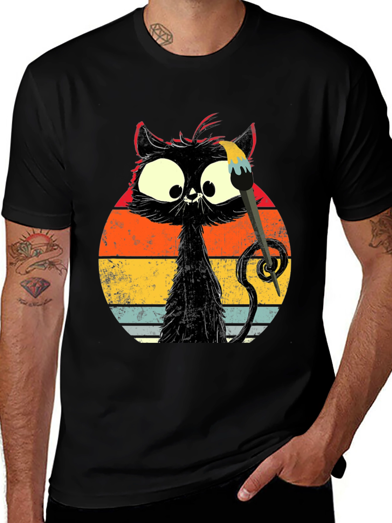 Whimsical Cat Artist Graphic Tee