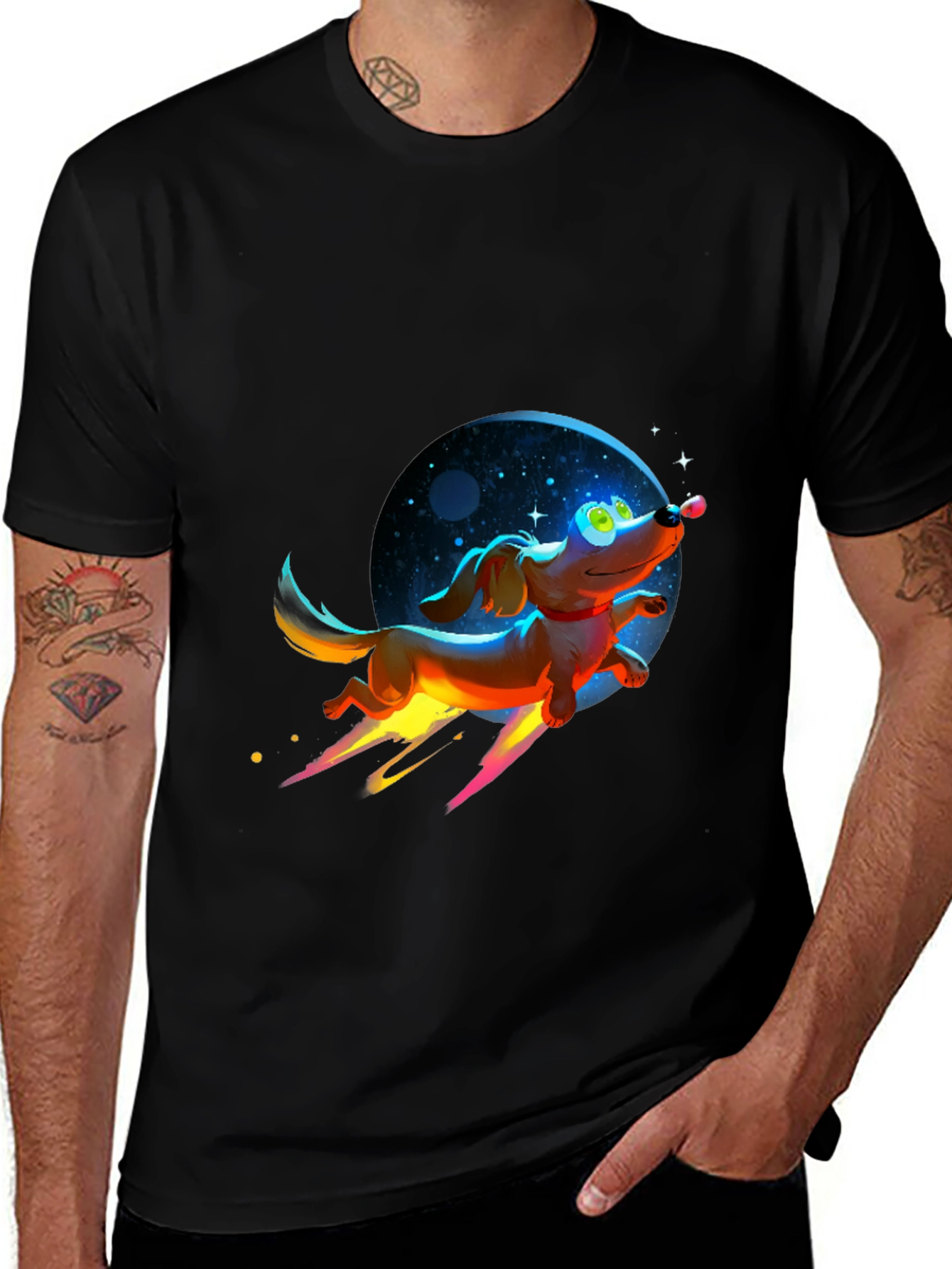 Variant 29 of Cosmic Dachshund T-Shirt - Men's Black Tee