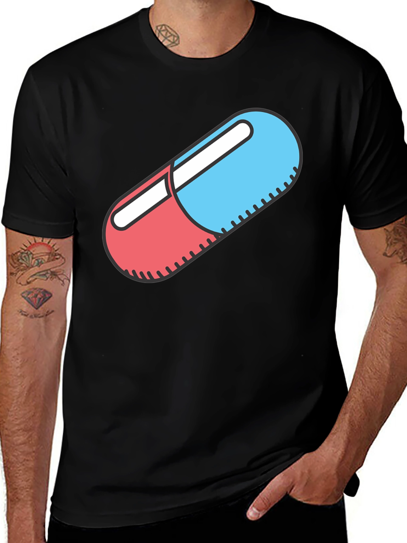 Variant 8 of Red and Blue Pill Graphic Black T-Shirt