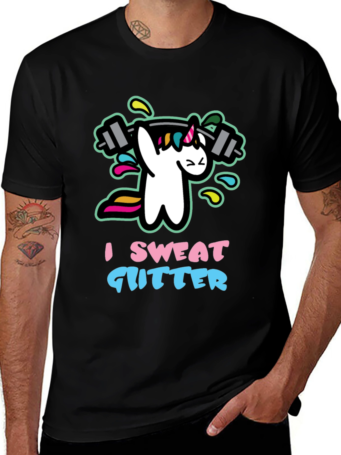 Variant 17 of I Sweat Glitter Unicorn Gym Black T-Shirt