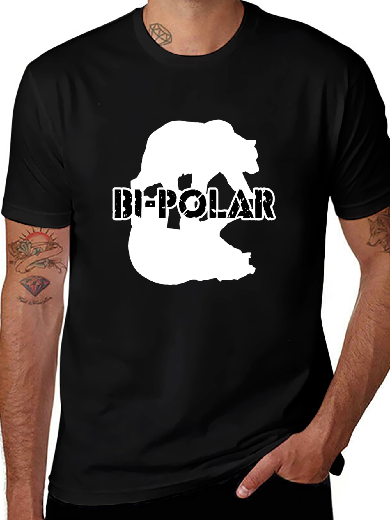 Variant 28 of Bi-Polar Bear Graphic Print Black T-Shirt