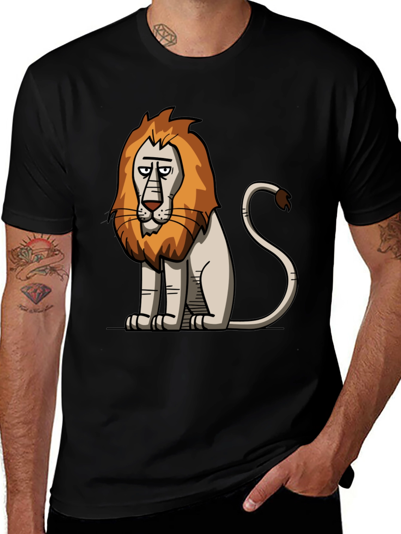 Variant 7 of Cartoon Lion Graphic Black T-Shirt