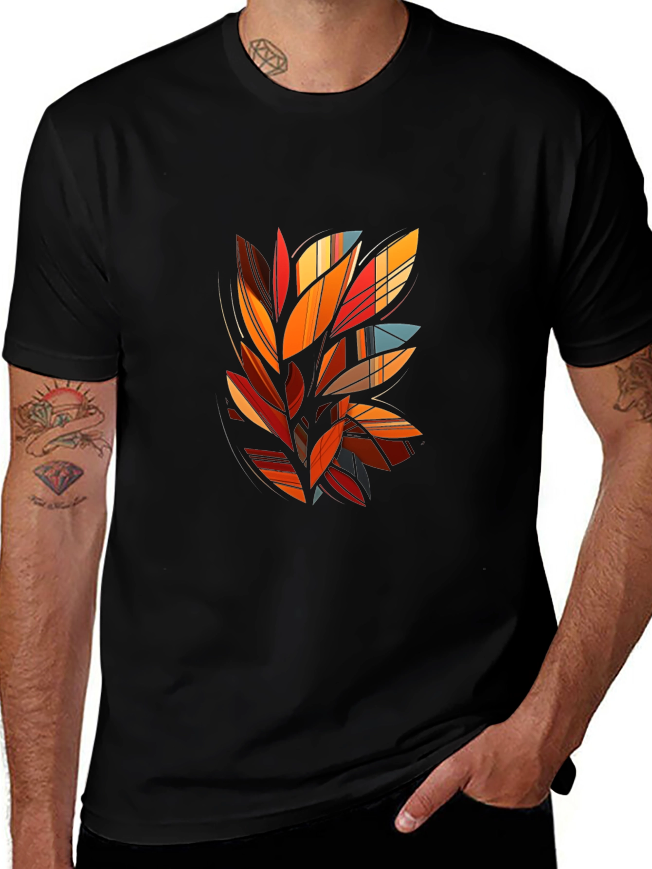 Variant 10 of Abstract Leaf Design Black T-Shirt