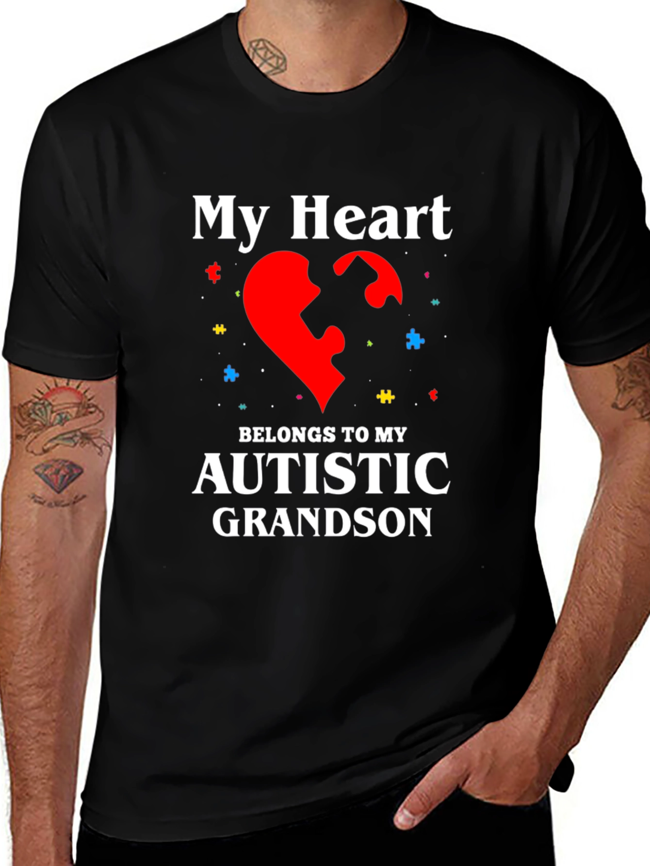Variant 14 of Autism Awareness Heart Grandson T-Shirt