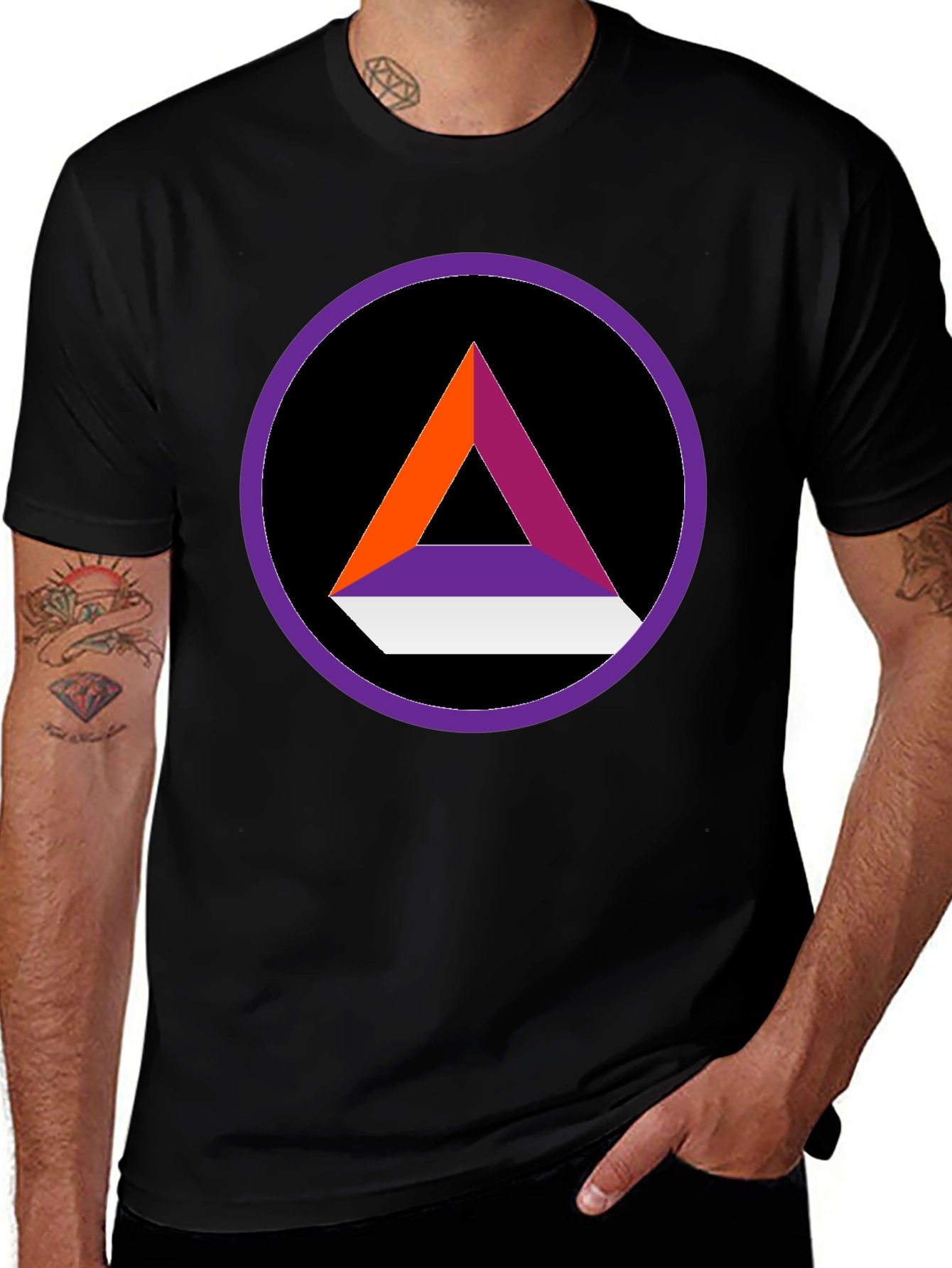 Variant 30 of Abstract Triangle Circle Graphic Tee - Stylish Black Shirt