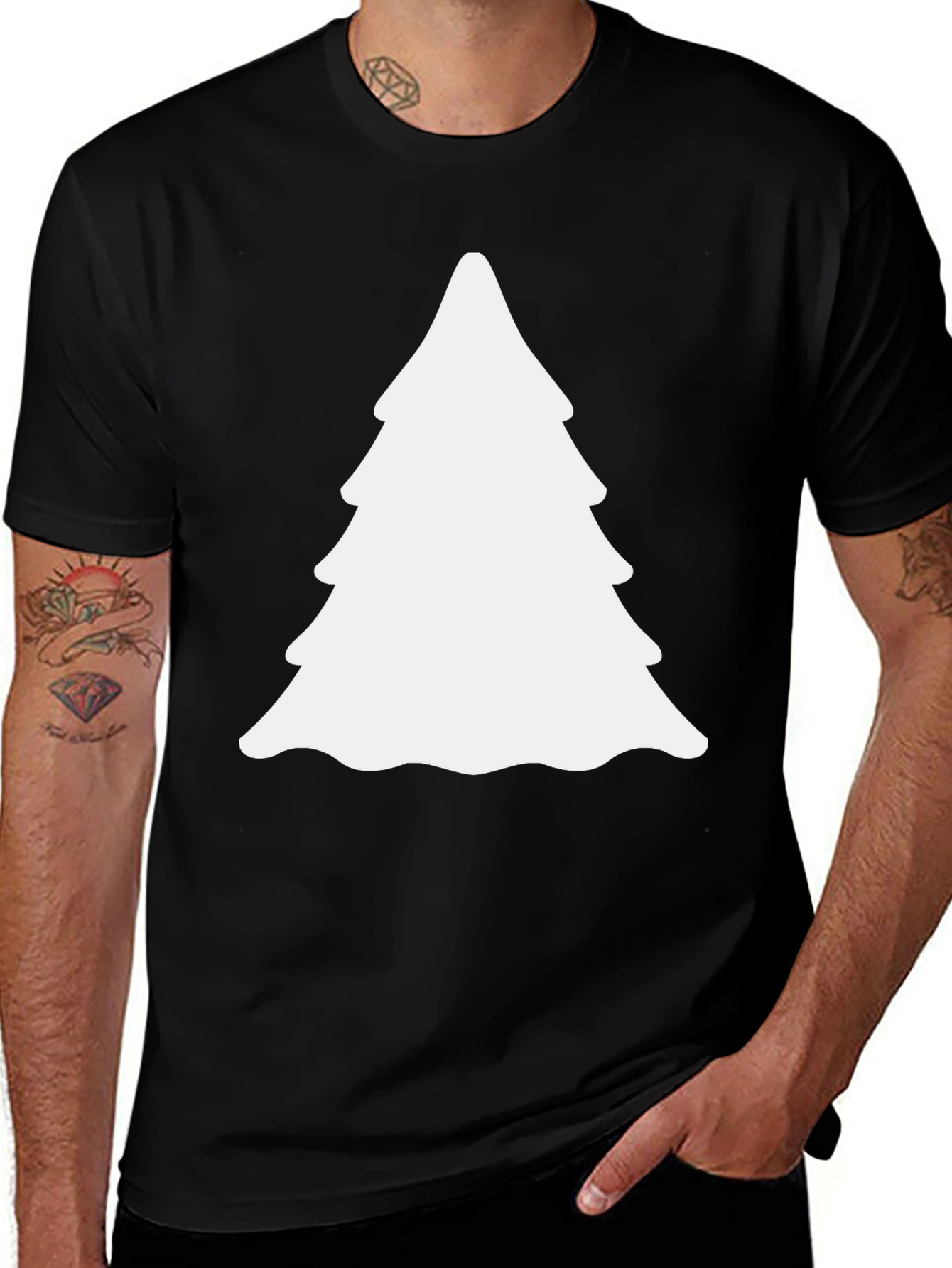 Festive Christmas Tree Graphic Tee - Black