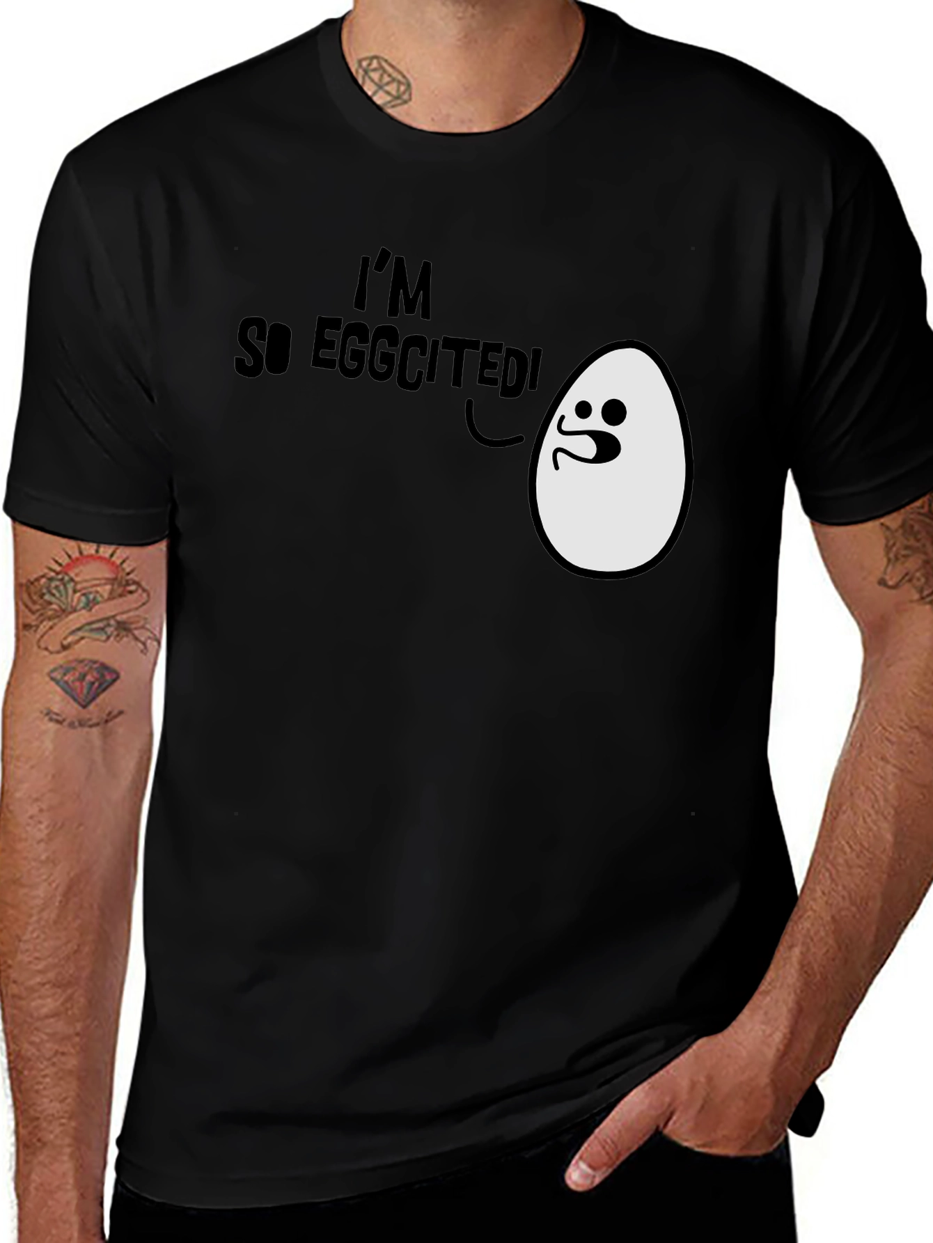 Variant 12 of I'm So Eggcited! Funny Egg Humor Black T-Shirt