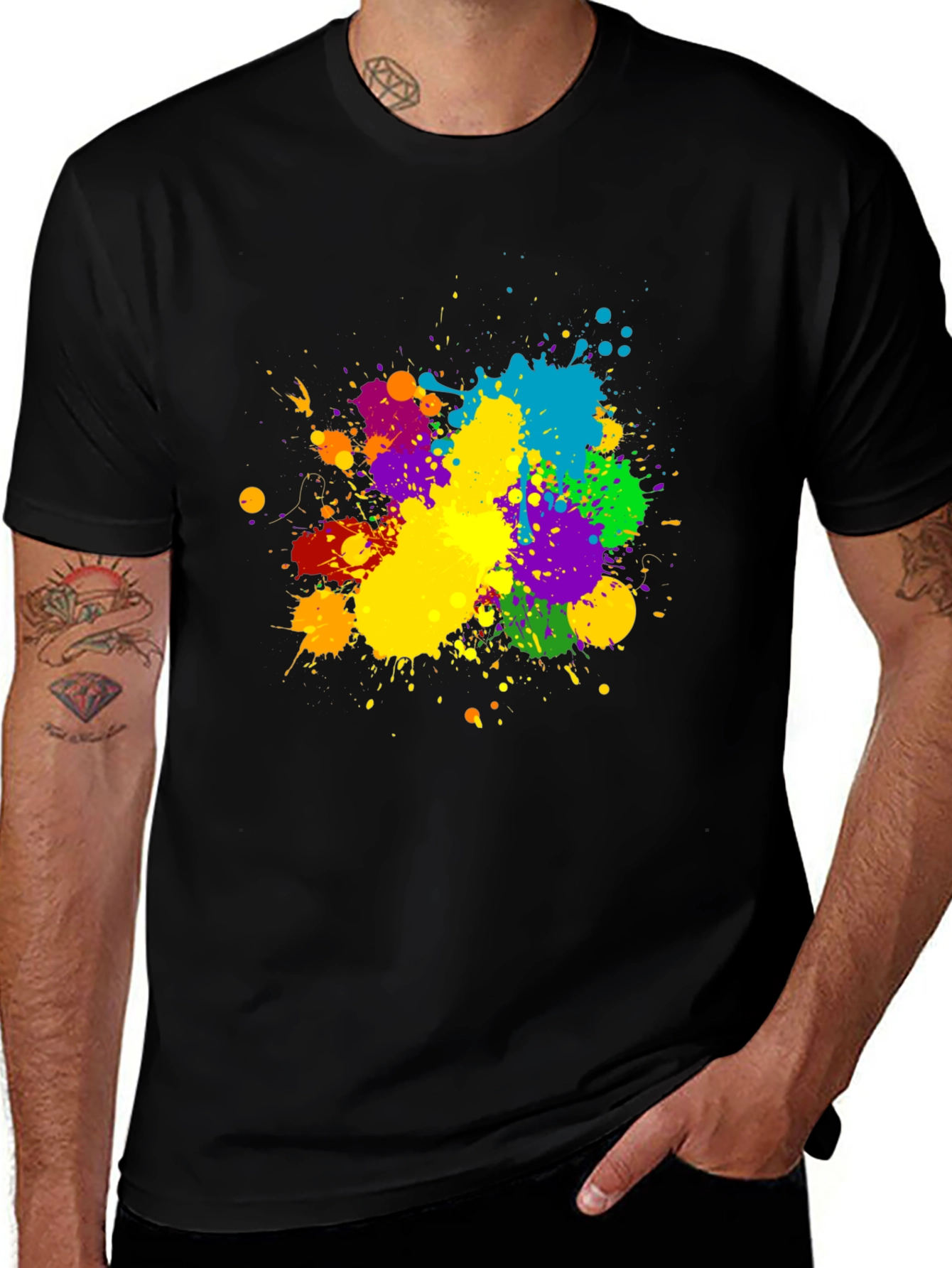Variant 20 of Colorful Splatter Graphic Black T-Shirt