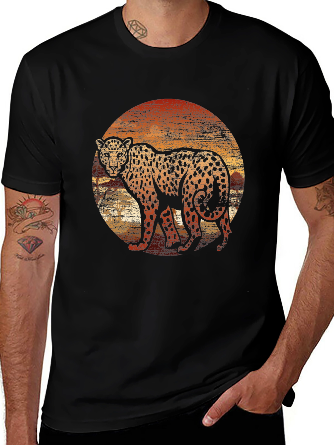 Variant 3 of Vintage Leopard Graphic Tee - Black