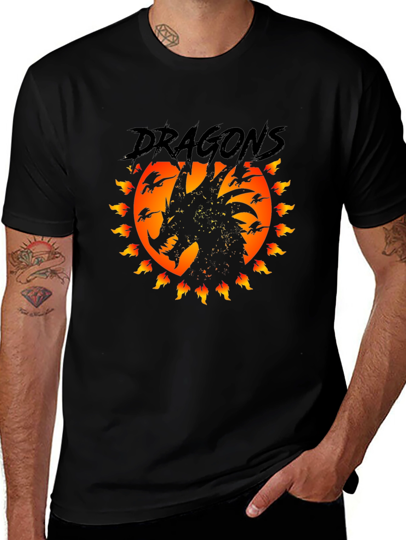 Variant 7 of Dragon Fire T-Shirt - Black Graphic Tee