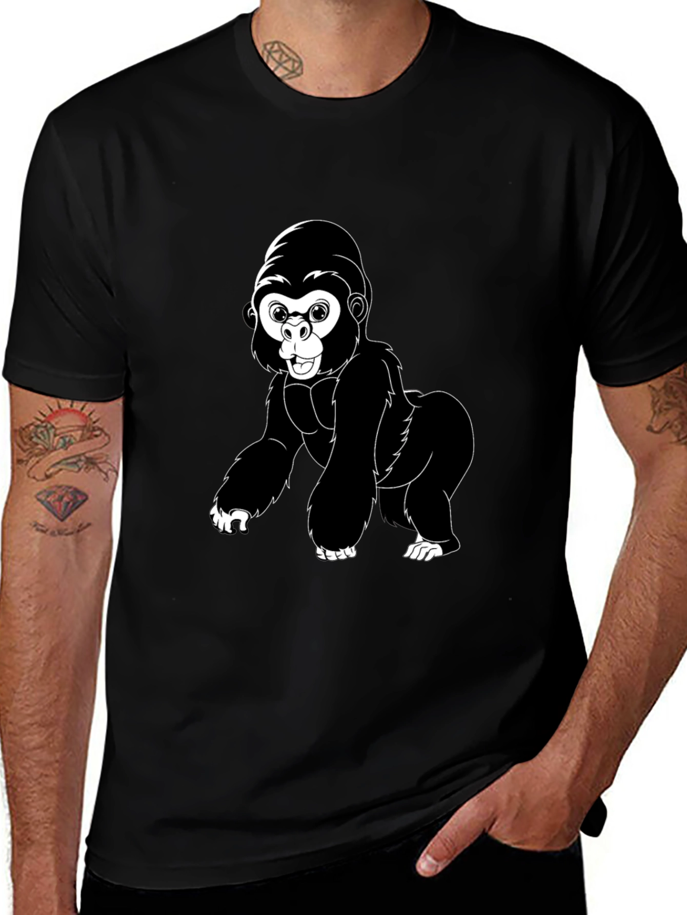 Variant 13 of Cartoon Gorilla Graphic Tee - Black