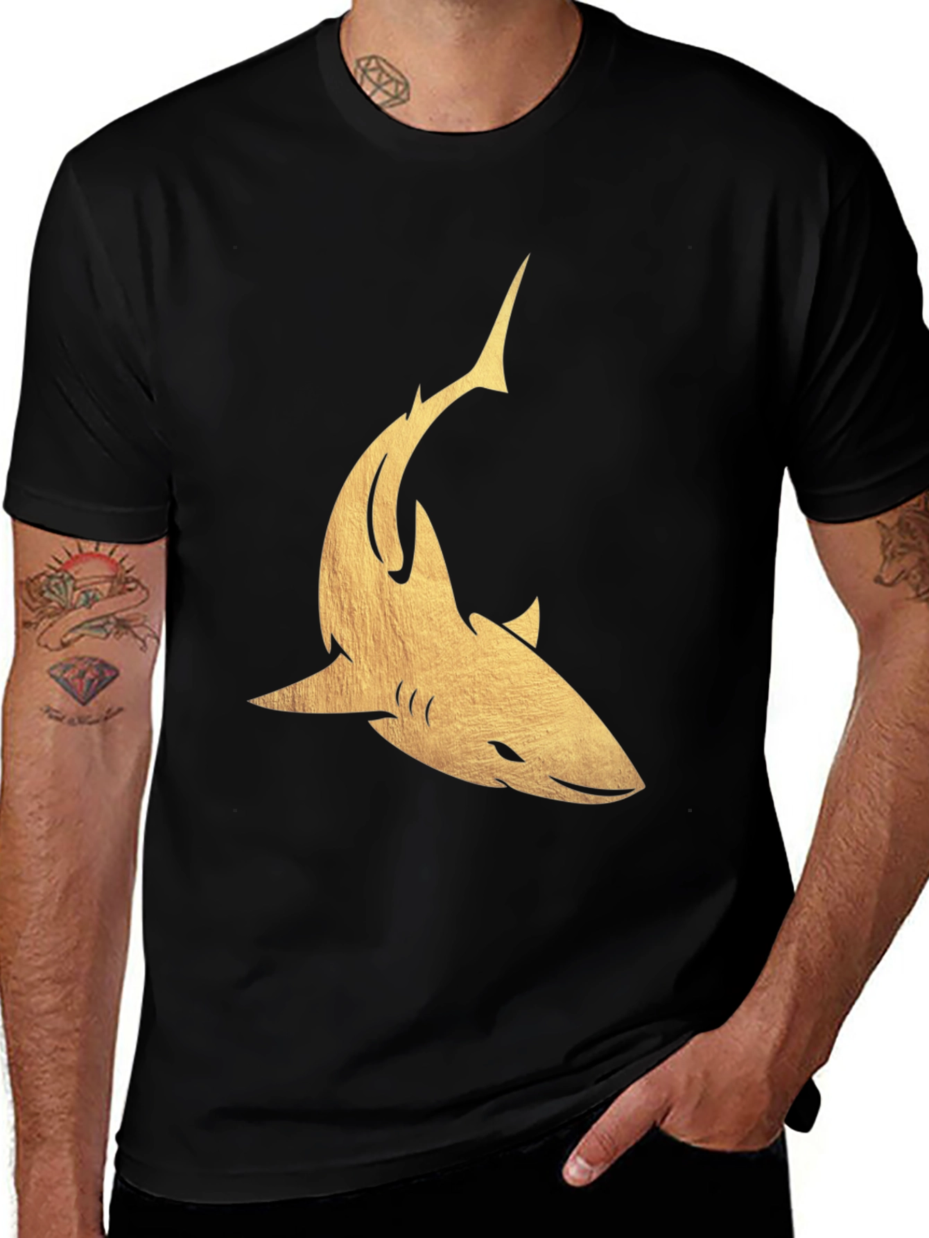 Variant 30 of Golden Shark Graphic Tee - Men's Black T-Shirt