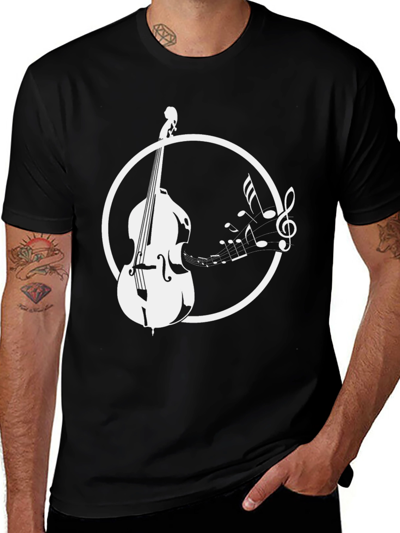 Variant 12 of Bass and Music Notes Black T-Shirt