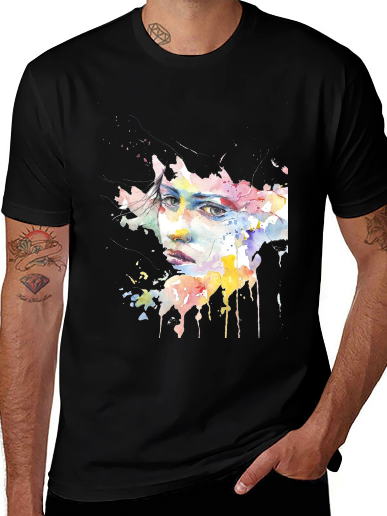 Watercolor Woman Graphic Black T-Shirt