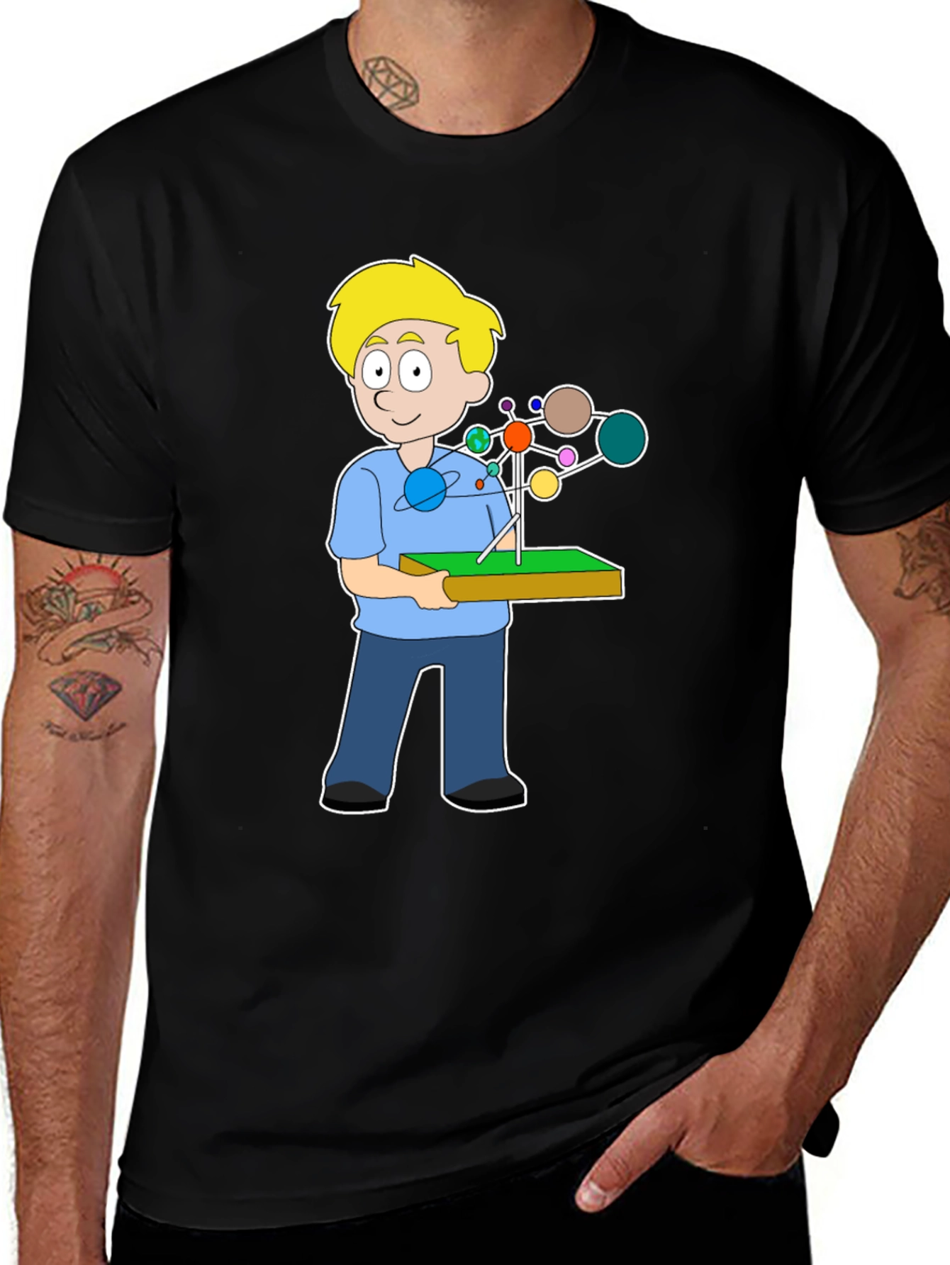Variant 3 of Cartoon Boy Solar System Black T-Shirt