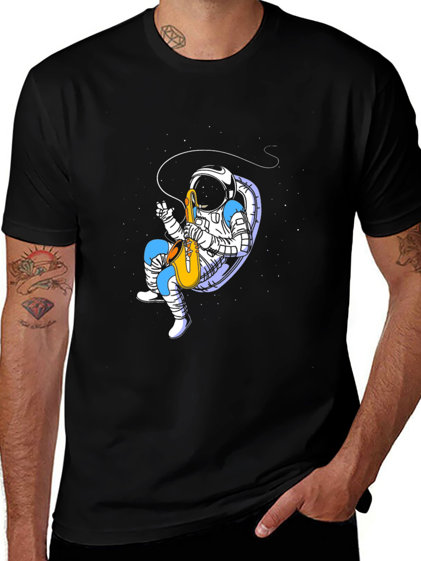 Variant 30 of Astronaut Saxophone Black T-Shirt