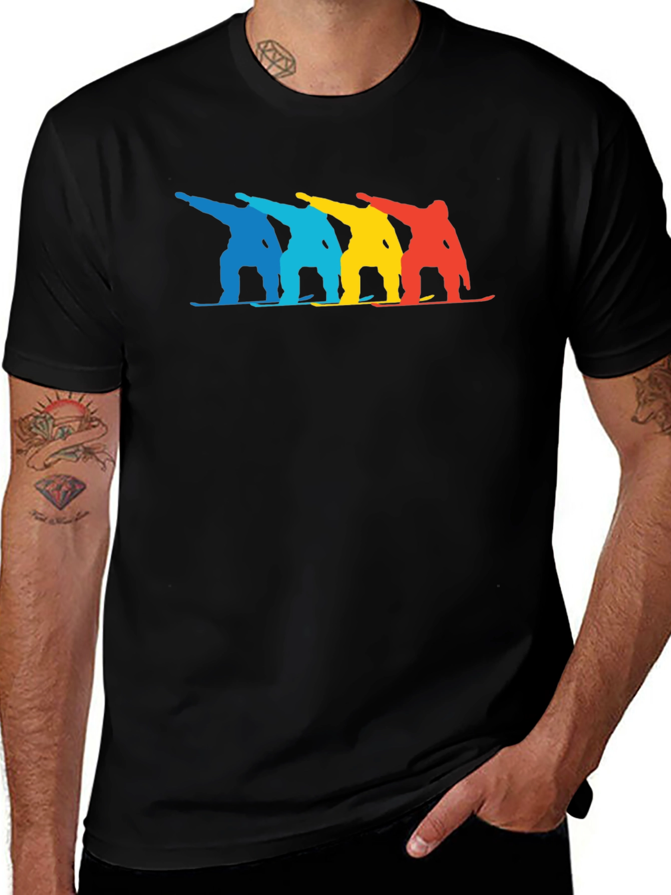 Black Cool Graphic Tee - Colorful Snowboarders main image