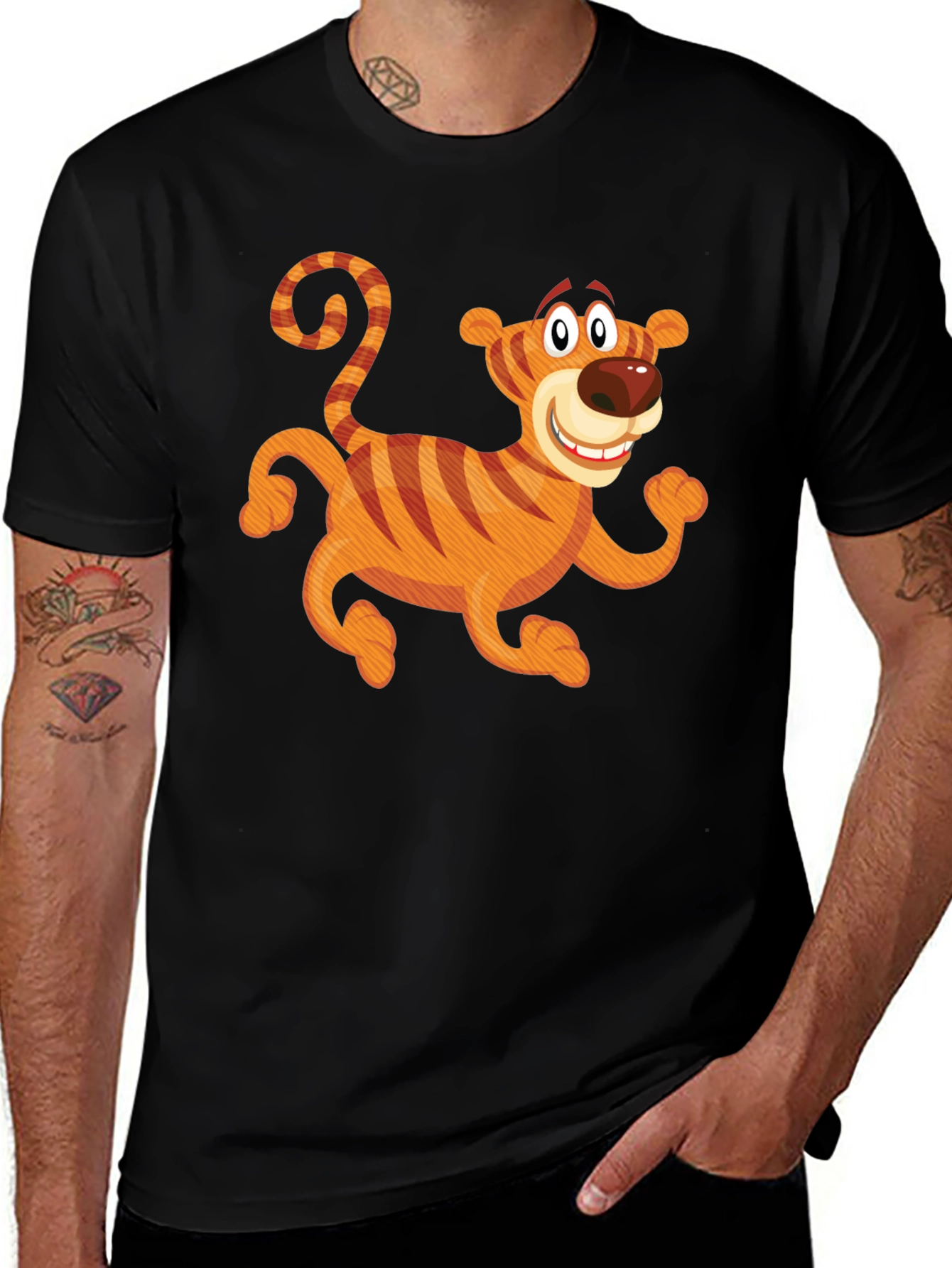 Variant 19 of Tiger Cartoon Graphic Black T-Shirt