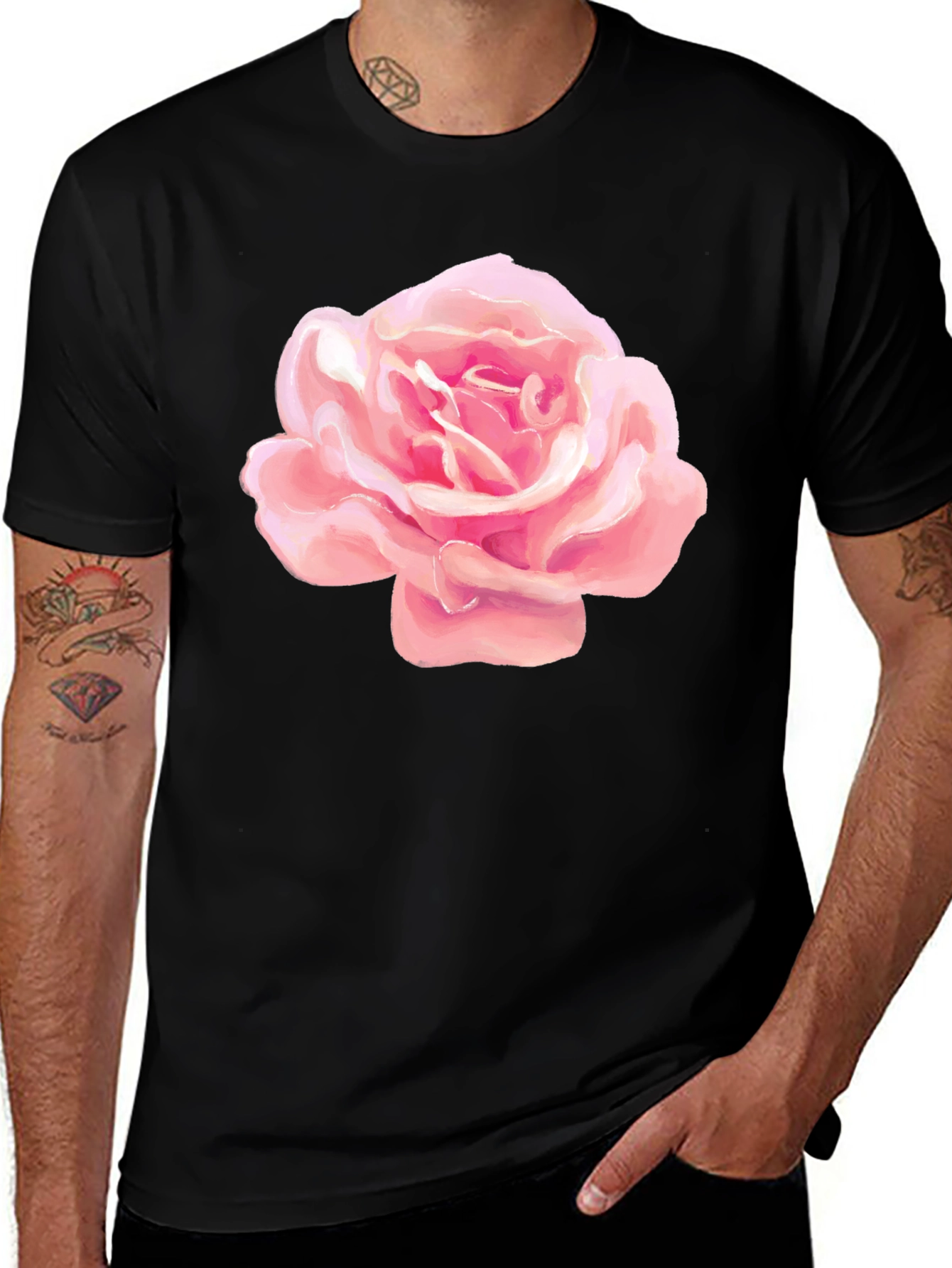 Variant 3 of Pink Rose Graphic Black T-Shirt