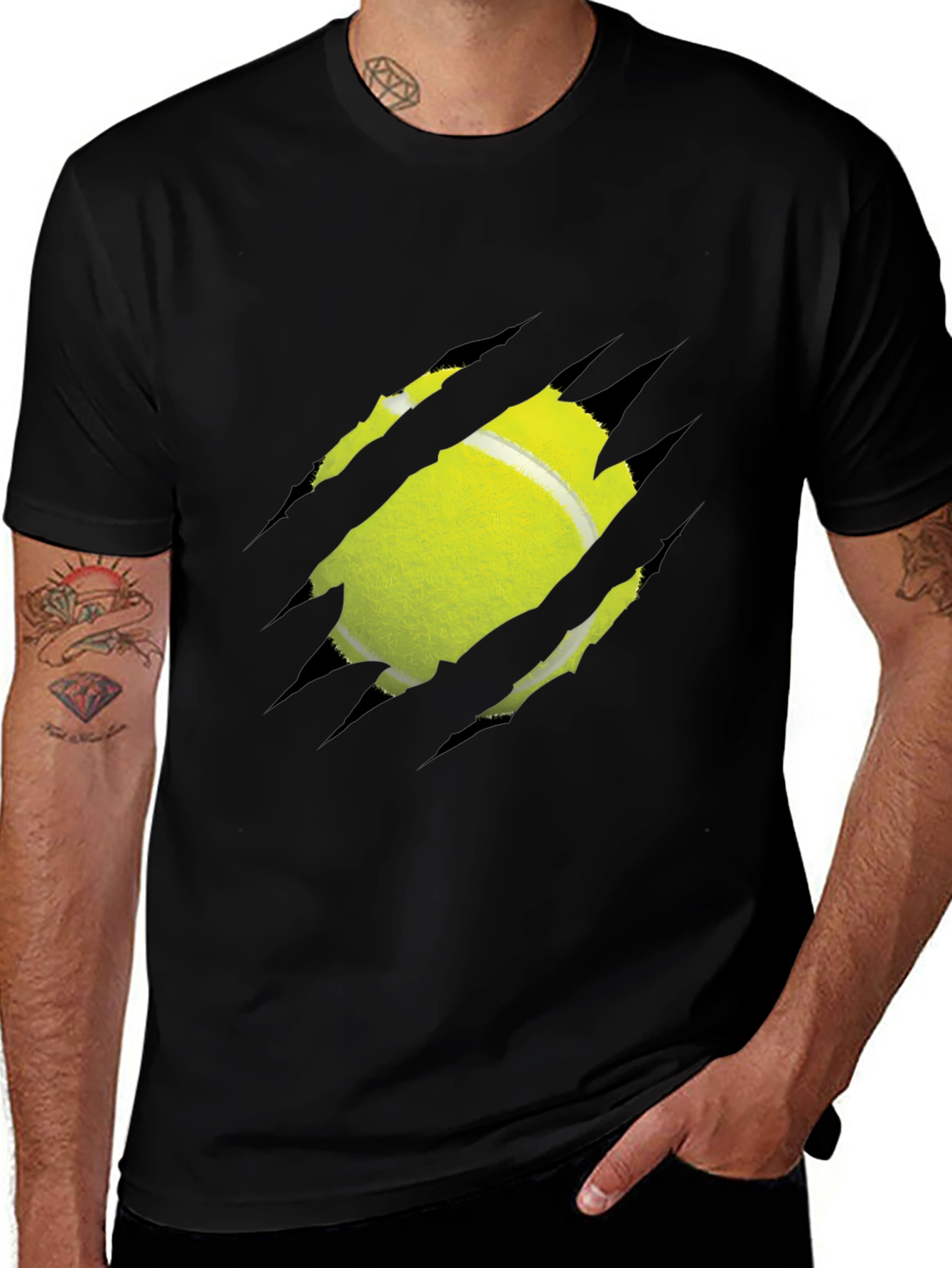 Variant 19 of Tennis Ball Ripped Graphic Tee - Unique Design