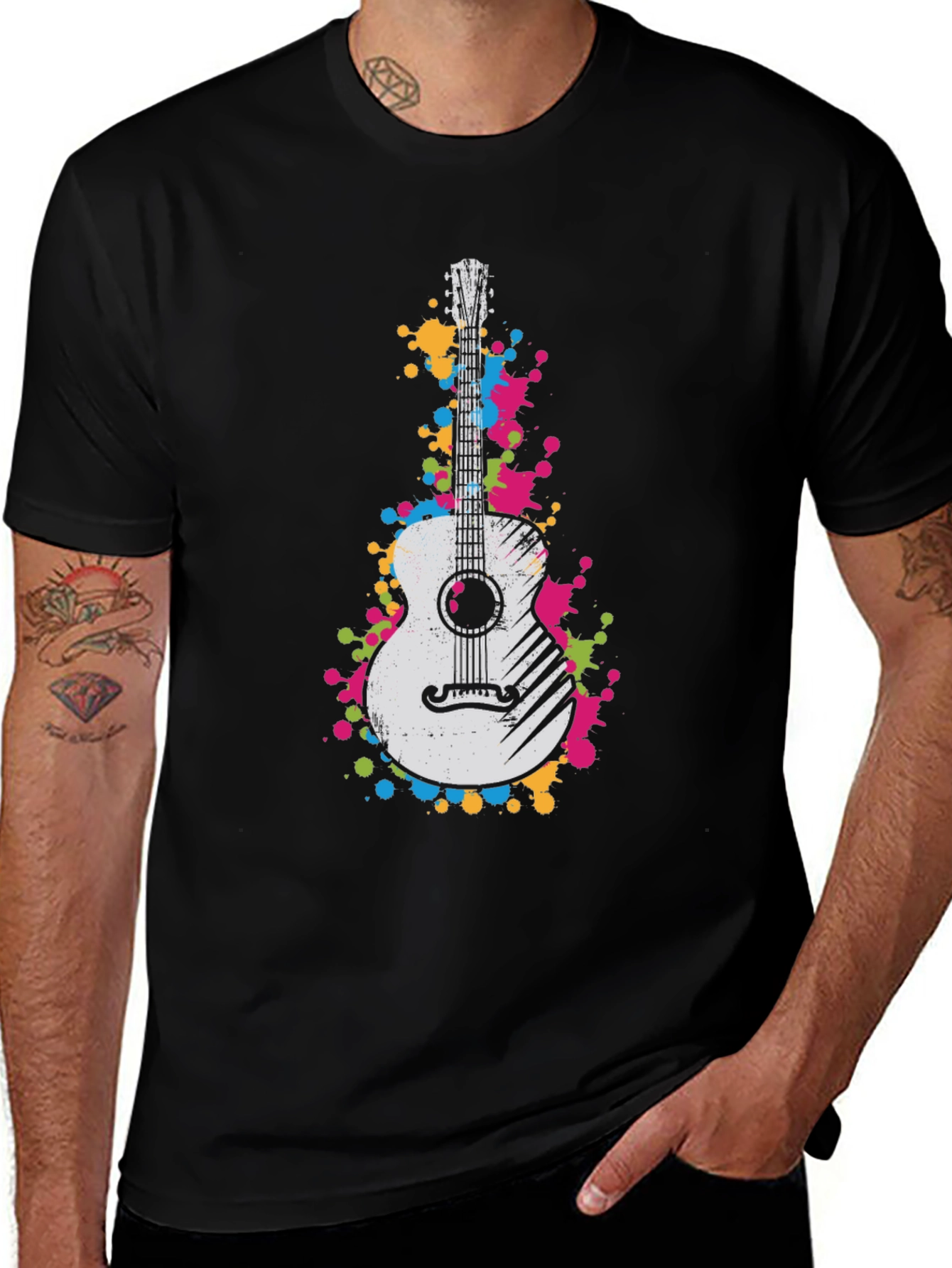 Variant 6 of Guitar Splatter Graphic Black T-Shirt