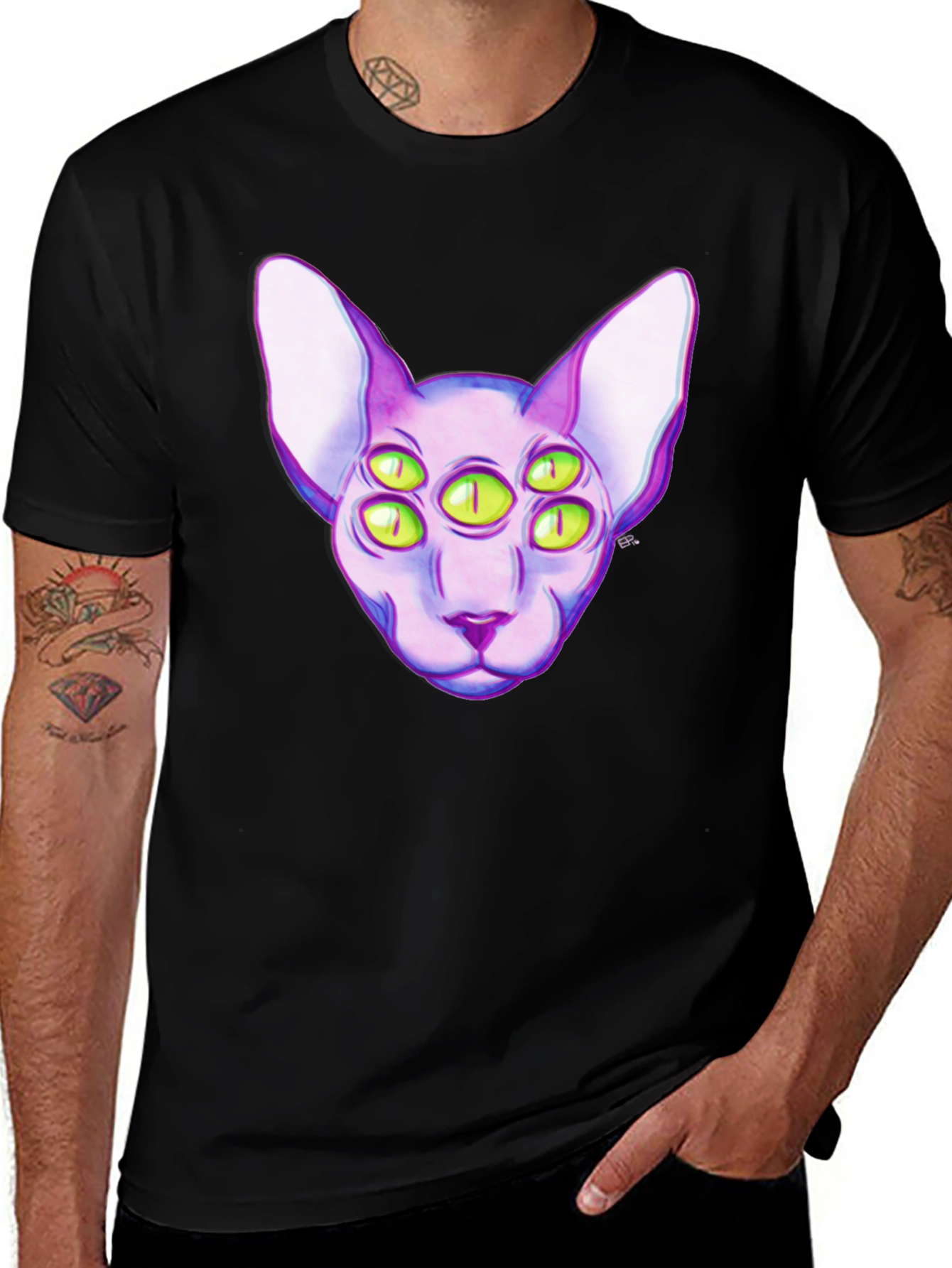 Variant 27 of Six-Eyed Cat Graphic T-Shirt - Unique Style