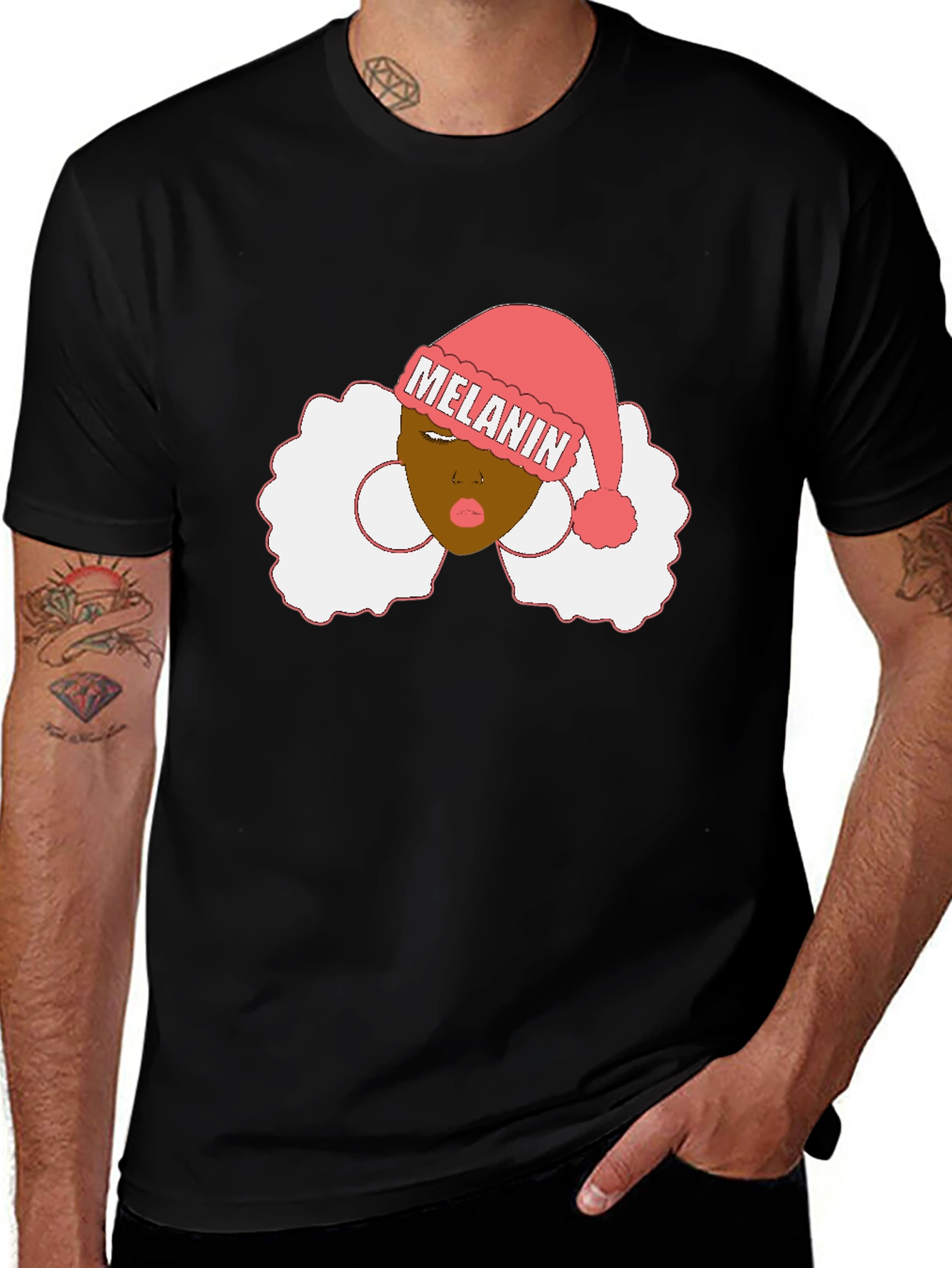 Variant 4 of Melanin Santa Hat Black Graphic Tee