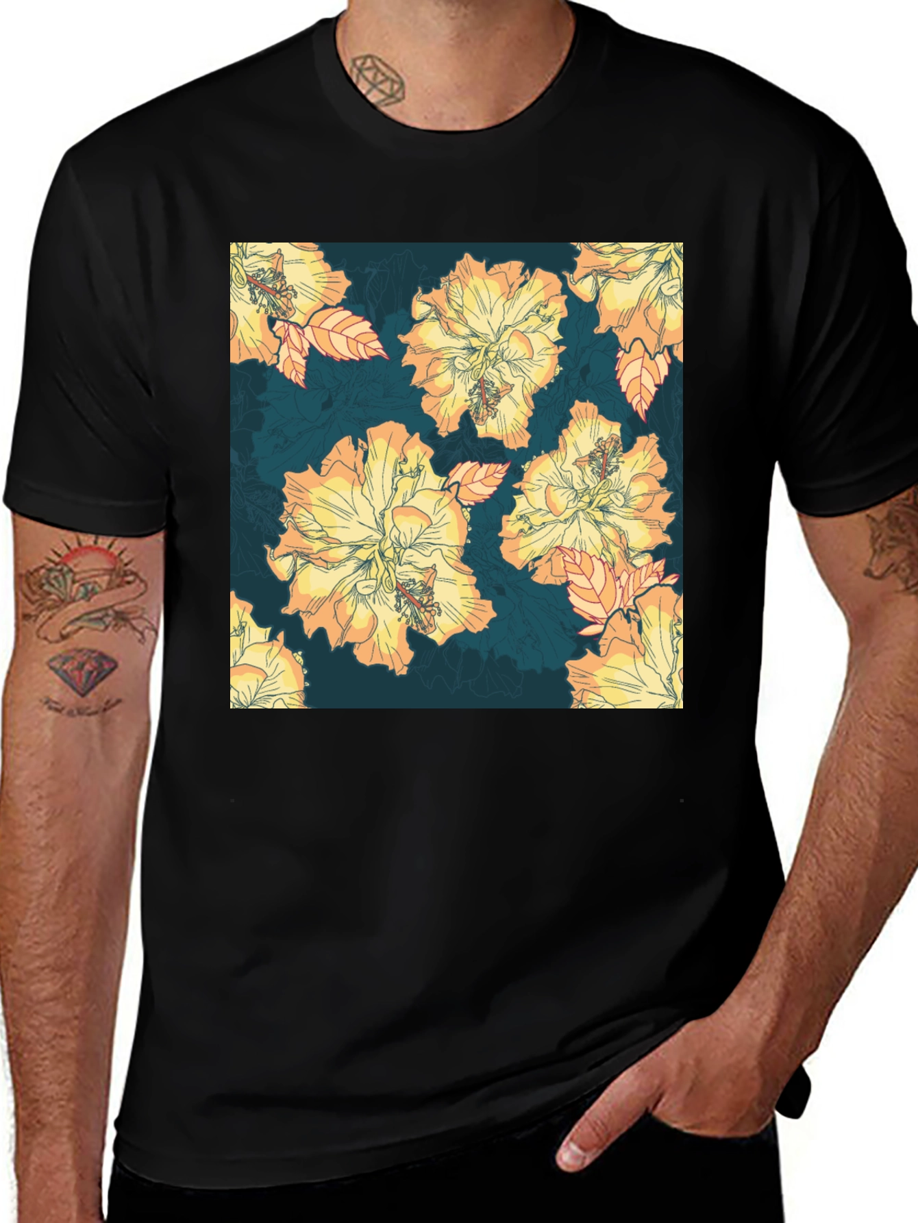 Variant 16 of Floral Print Black T-Shirt