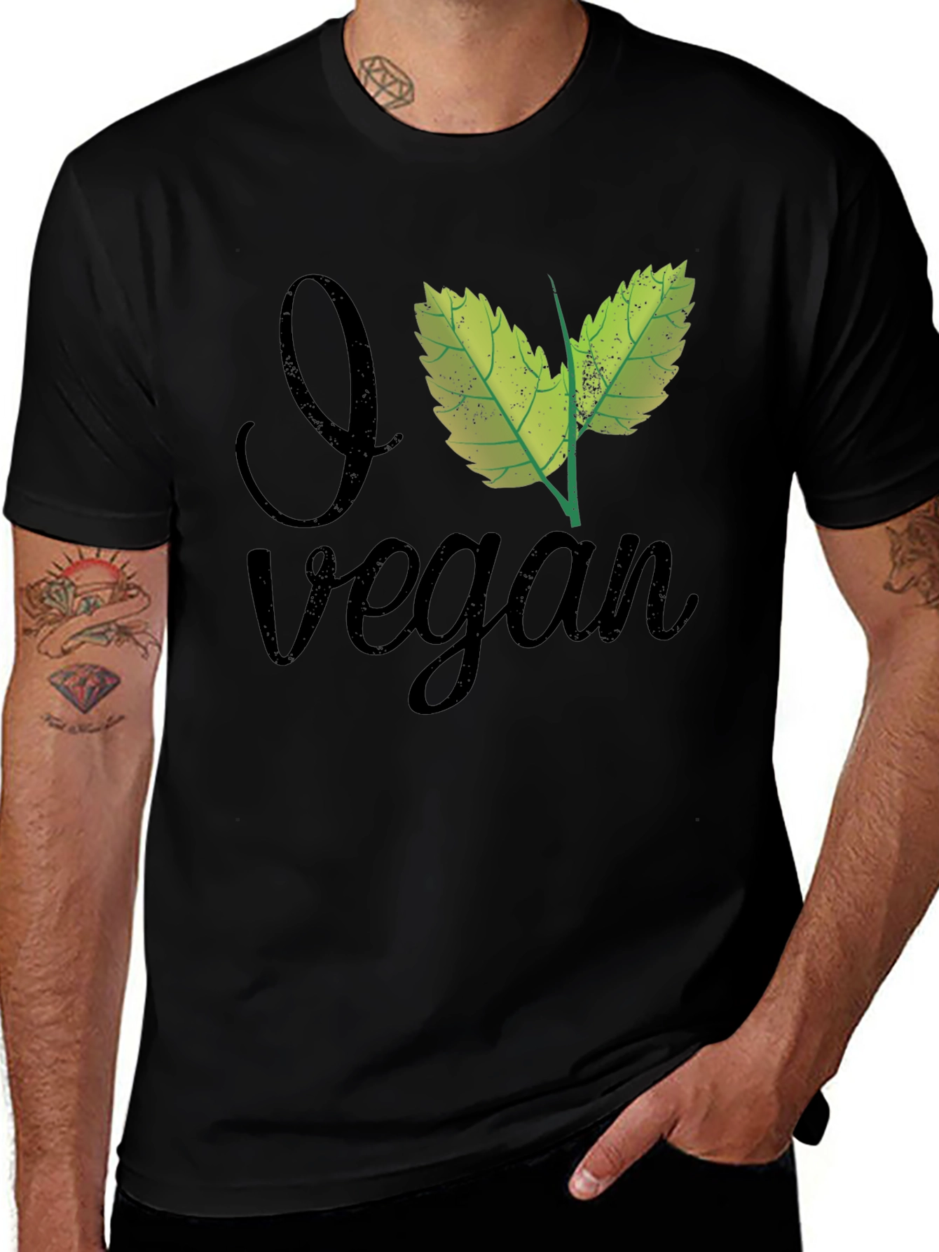 Variant 10 of I Leaf Vegan T-Shirt - Black, Crew Neck